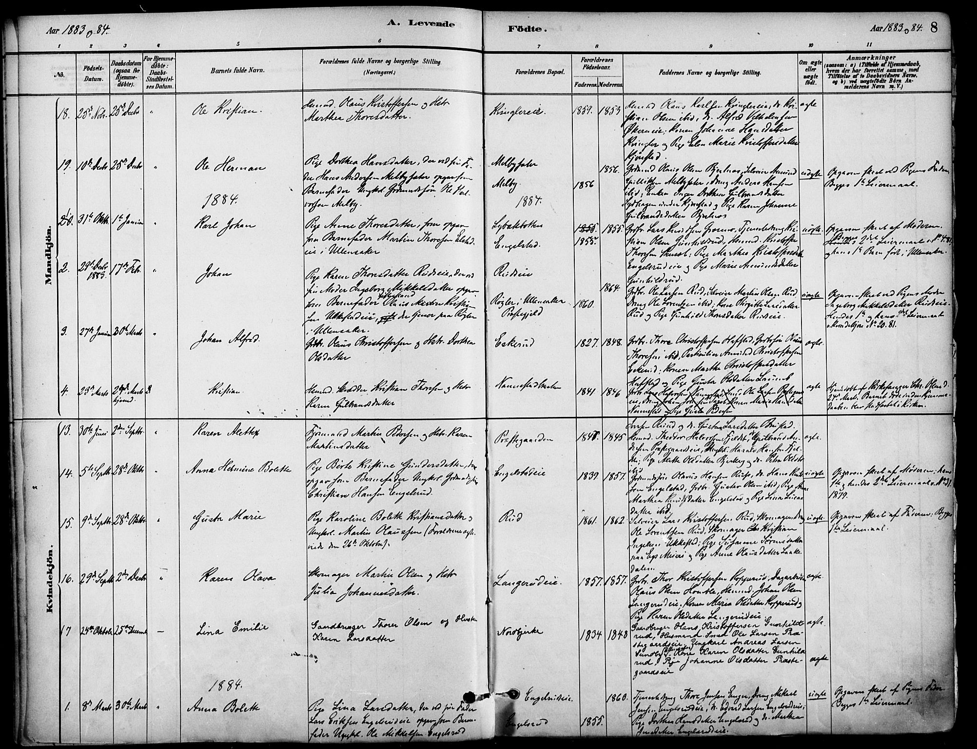 Nannestad prestekontor Kirkebøker, SAO/A-10414a/F/Fa/L0014: Parish register (official) no. I 14, 1881-1890, p. 8