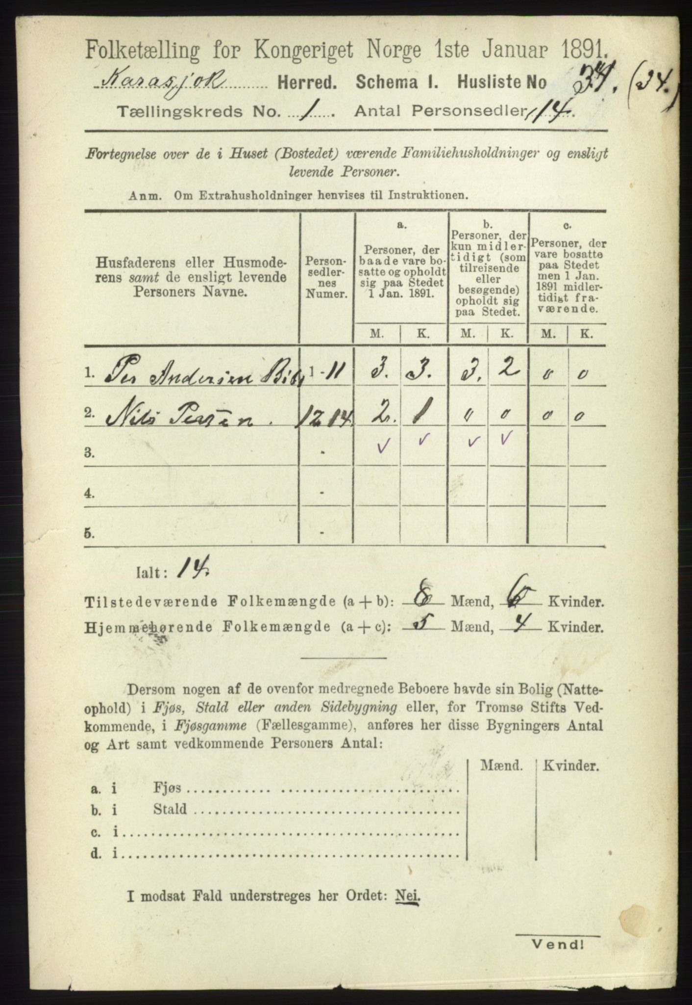 RA, 1891 census for 2021 Karasjok, 1891, p. 49