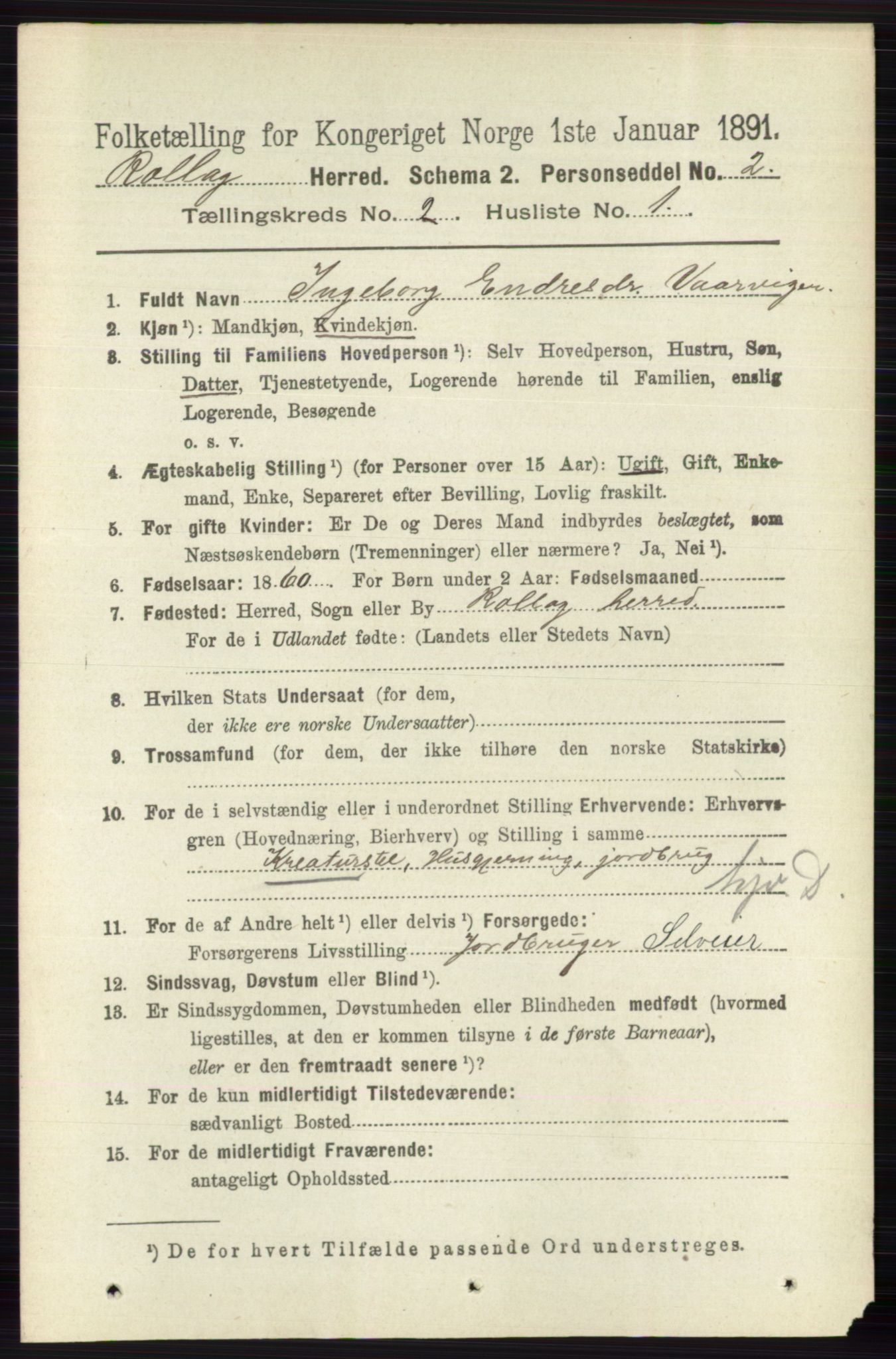 RA, 1891 census for 0632 Rollag, 1891, p. 488