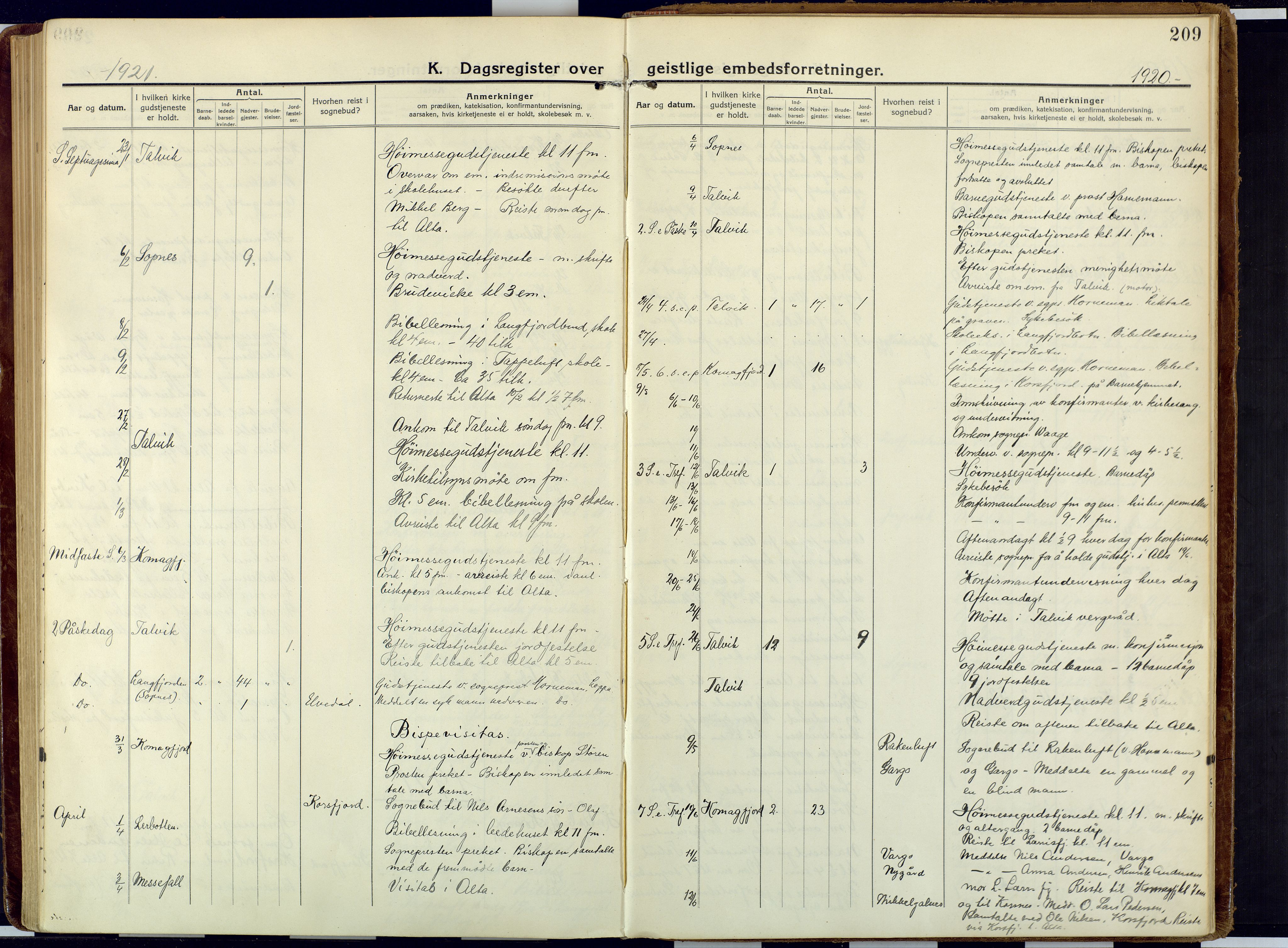 Talvik sokneprestkontor, SATØ/S-1337/H/Ha/L0018kirke: Parish register (official) no. 18, 1915-1924, p. 209