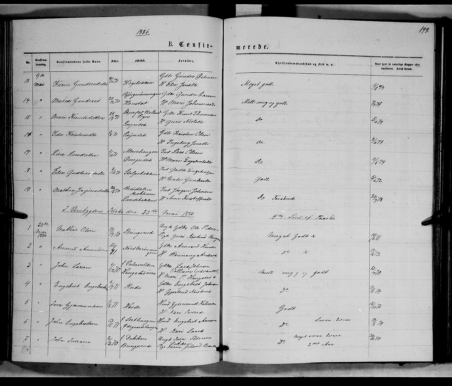 Ringebu prestekontor, SAH/PREST-082/H/Ha/Hab/L0006: Parish register (copy) no. 6, 1880-1898, p. 199