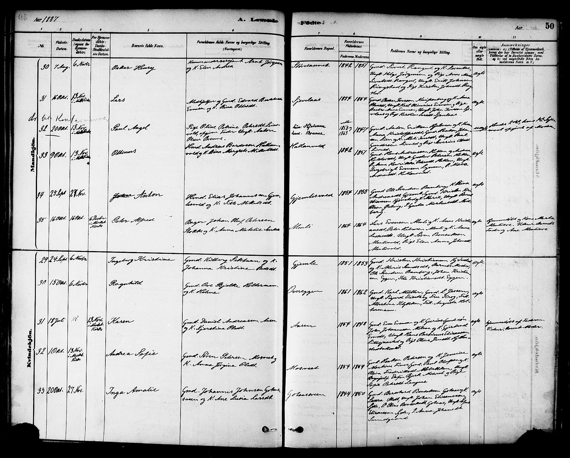 Ministerialprotokoller, klokkerbøker og fødselsregistre - Nord-Trøndelag, AV/SAT-A-1458/717/L0159: Parish register (official) no. 717A09, 1878-1898, p. 50