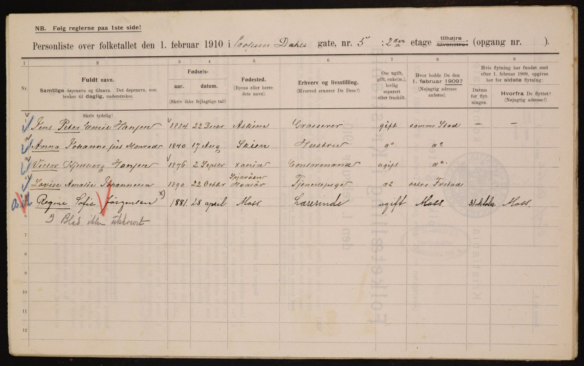 OBA, Municipal Census 1910 for Kristiania, 1910, p. 77882