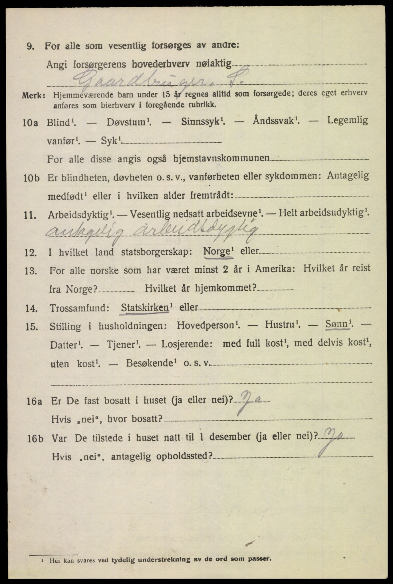 SAK, 1920 census for Fjotland, 1920, p. 1541