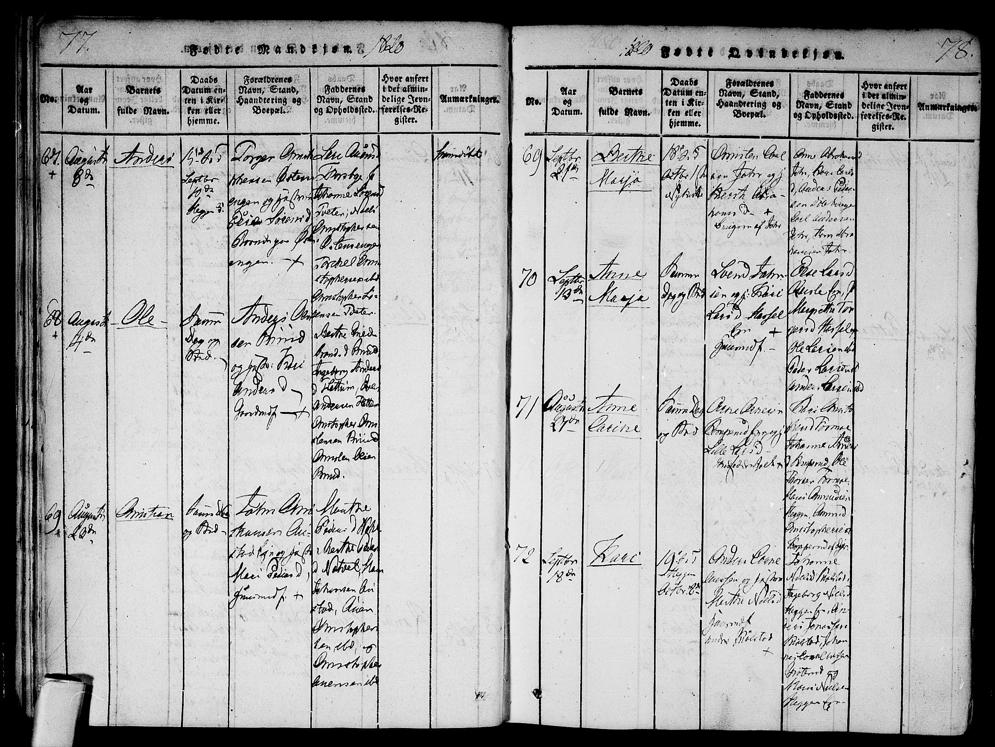 Modum kirkebøker, SAKO/A-234/F/Fa/L0004: Parish register (official) no. 4, 1818-1824, p. 77-78