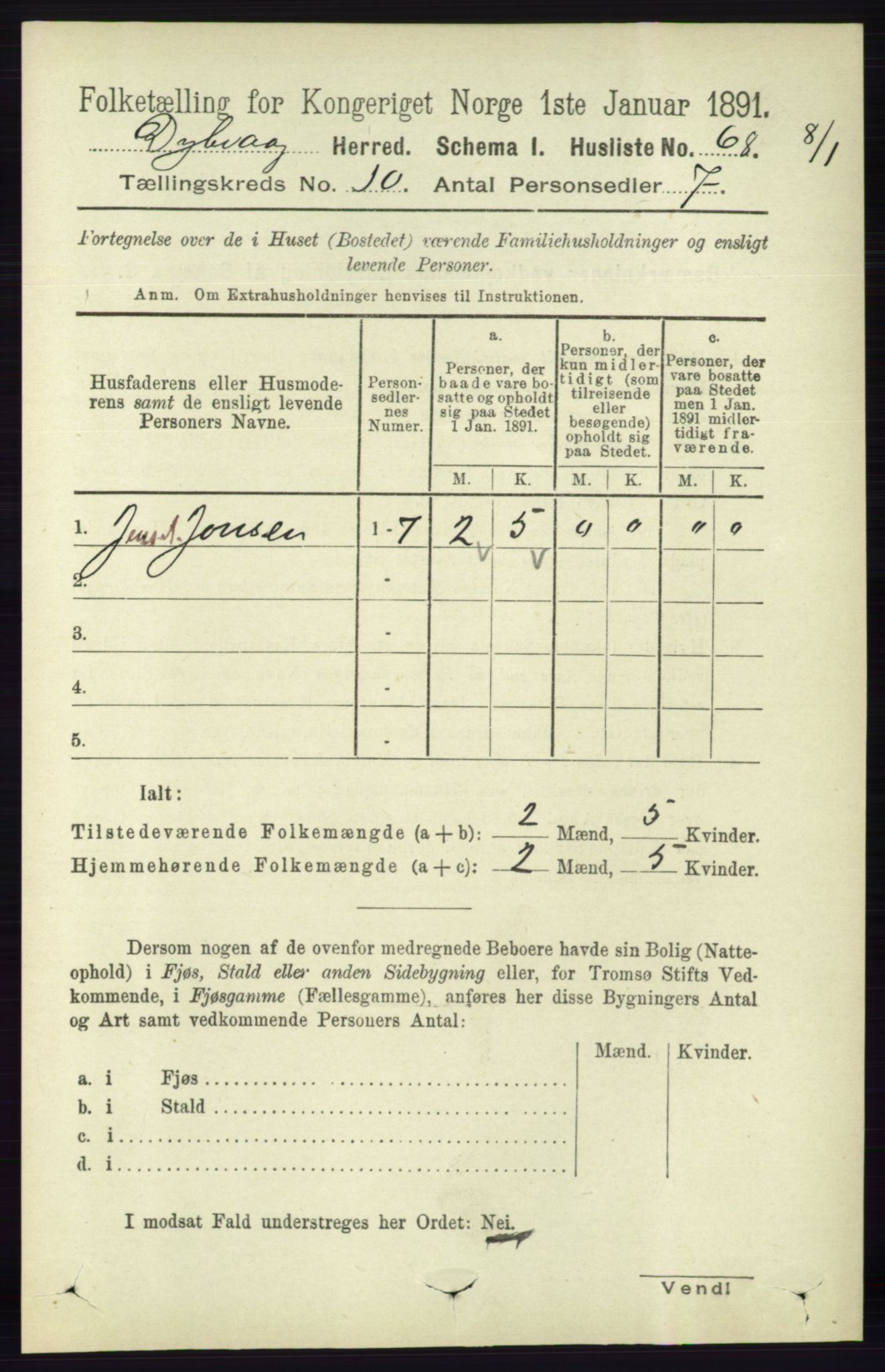 RA, 1891 census for 0915 Dypvåg, 1891, p. 3690