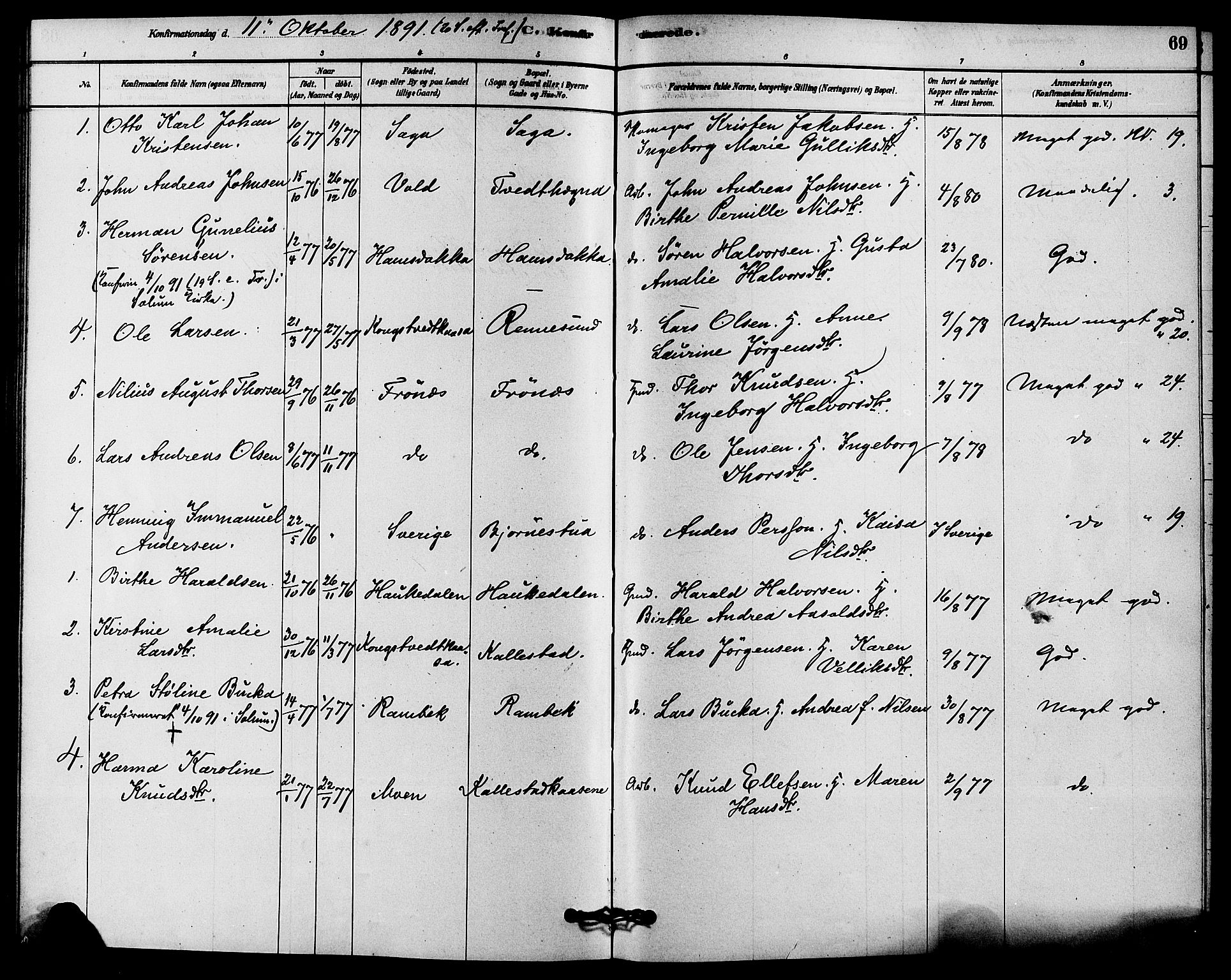 Solum kirkebøker, SAKO/A-306/F/Fc/L0001: Parish register (official) no. III 1, 1877-1891, p. 69