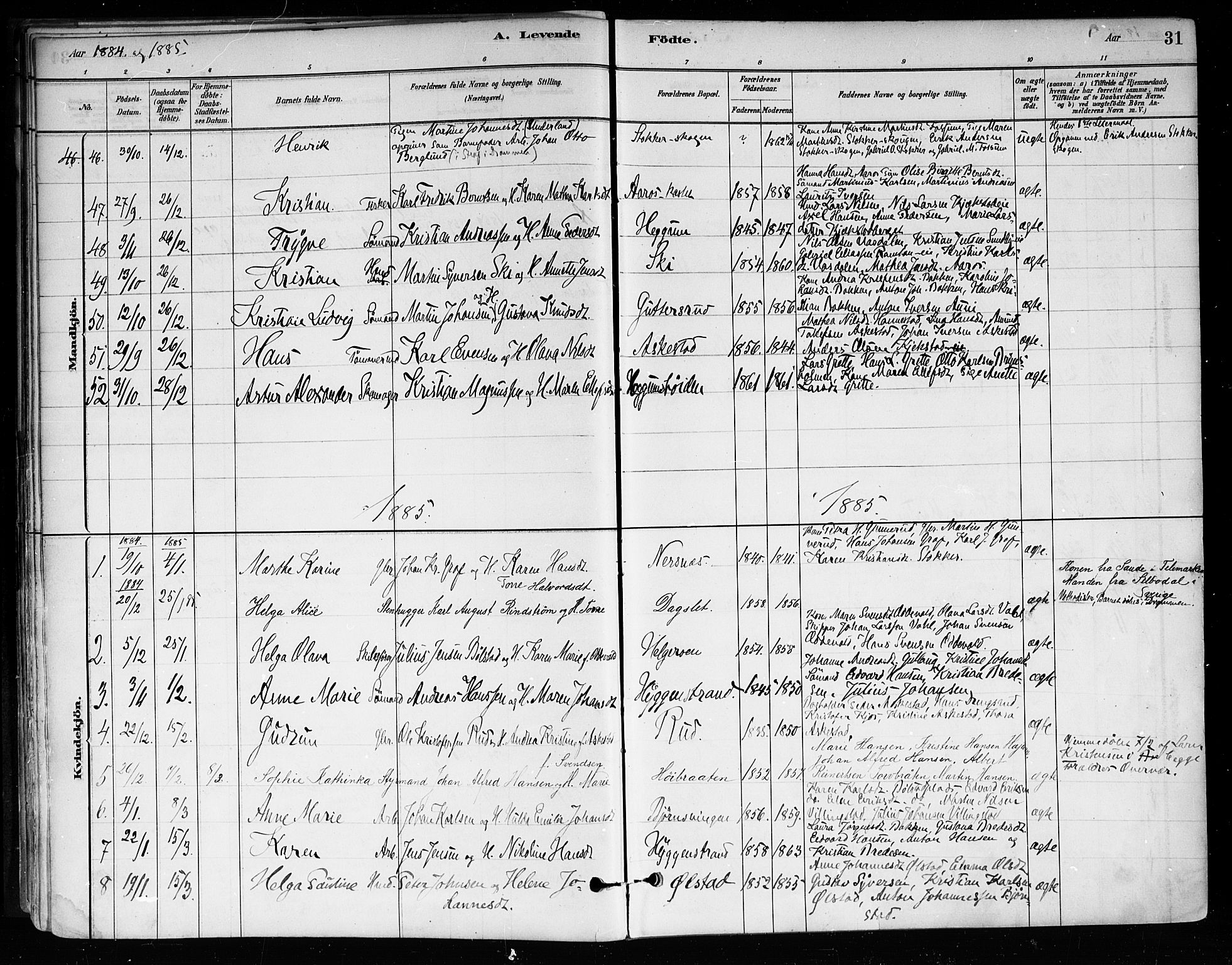 Røyken kirkebøker, AV/SAKO-A-241/F/Fa/L0008: Parish register (official) no. 8, 1880-1897, p. 31
