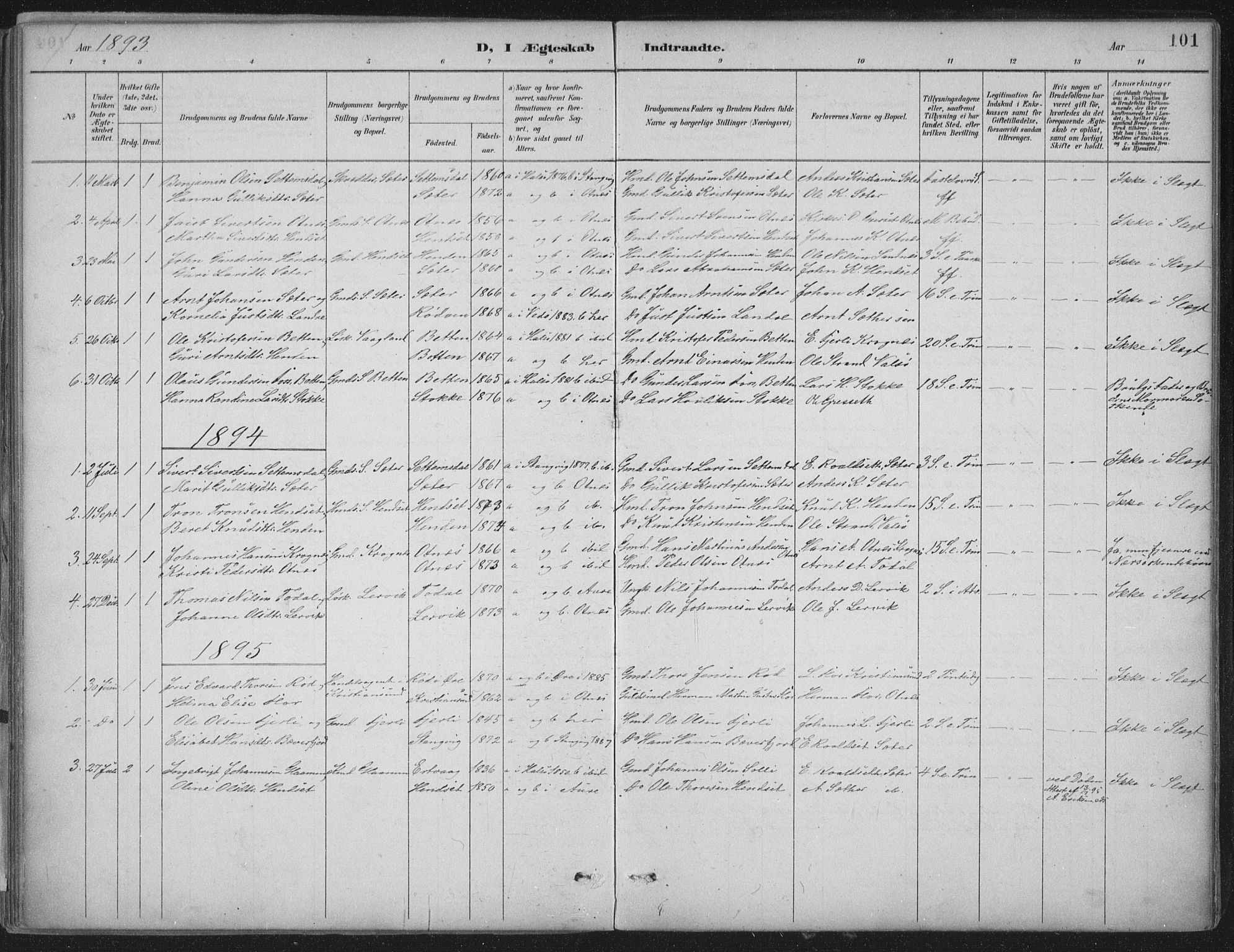 Ministerialprotokoller, klokkerbøker og fødselsregistre - Møre og Romsdal, AV/SAT-A-1454/580/L0925: Parish register (official) no. 580A02, 1888-1913, p. 101