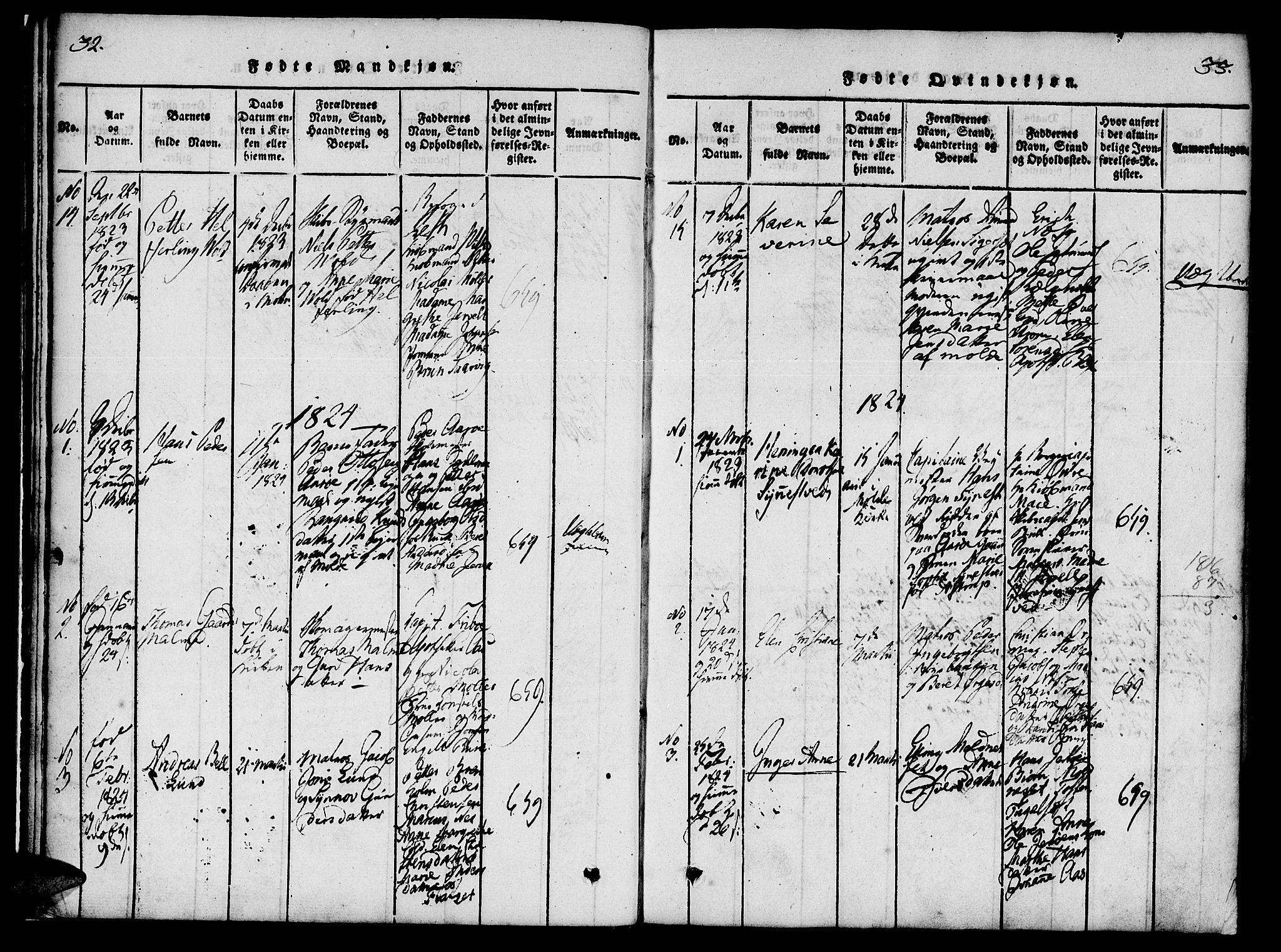 Ministerialprotokoller, klokkerbøker og fødselsregistre - Møre og Romsdal, SAT/A-1454/558/L0688: Parish register (official) no. 558A02, 1818-1843, p. 32-33