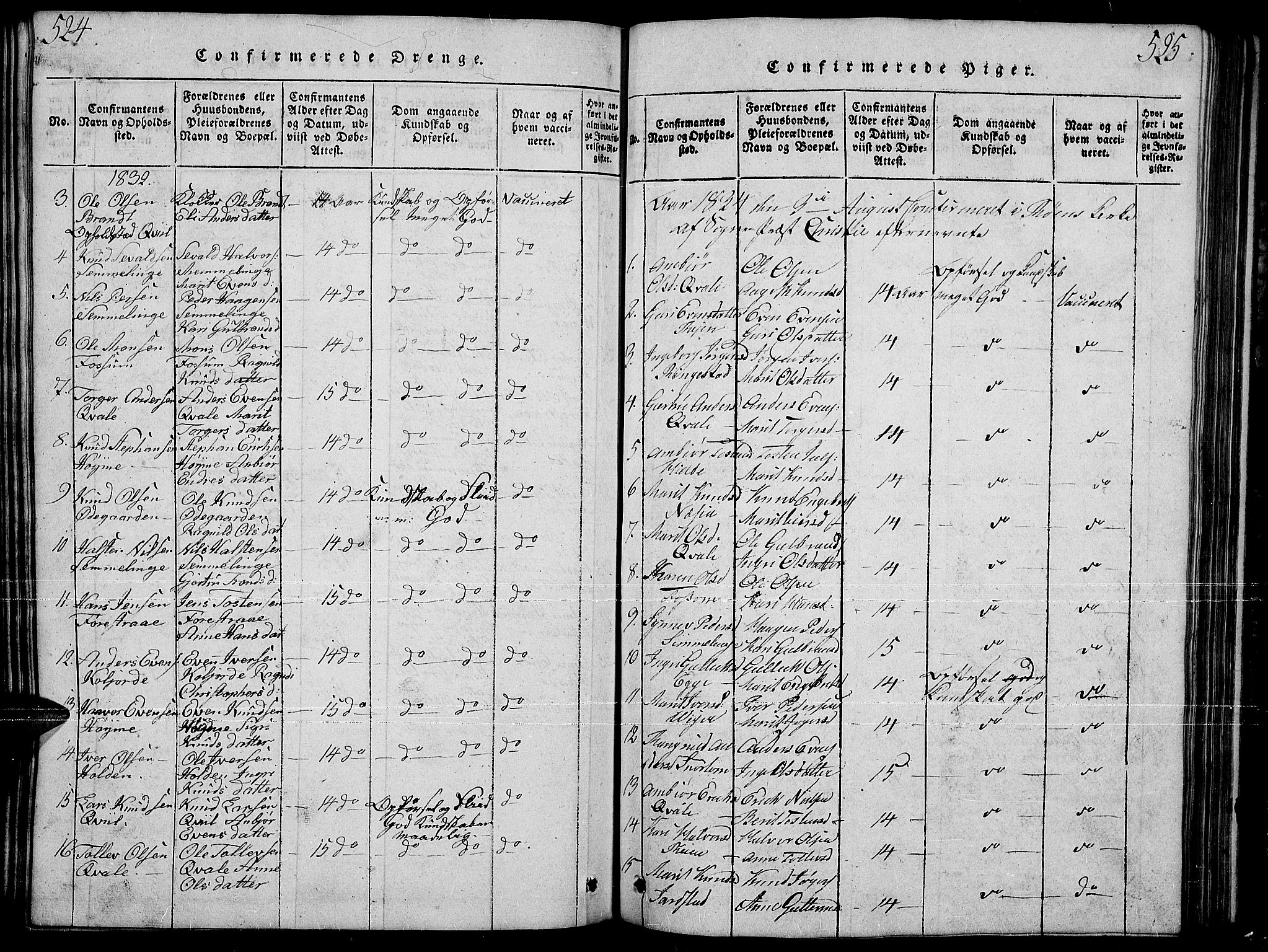 Slidre prestekontor, SAH/PREST-134/H/Ha/Hab/L0001: Parish register (copy) no. 1, 1814-1838, p. 524-525