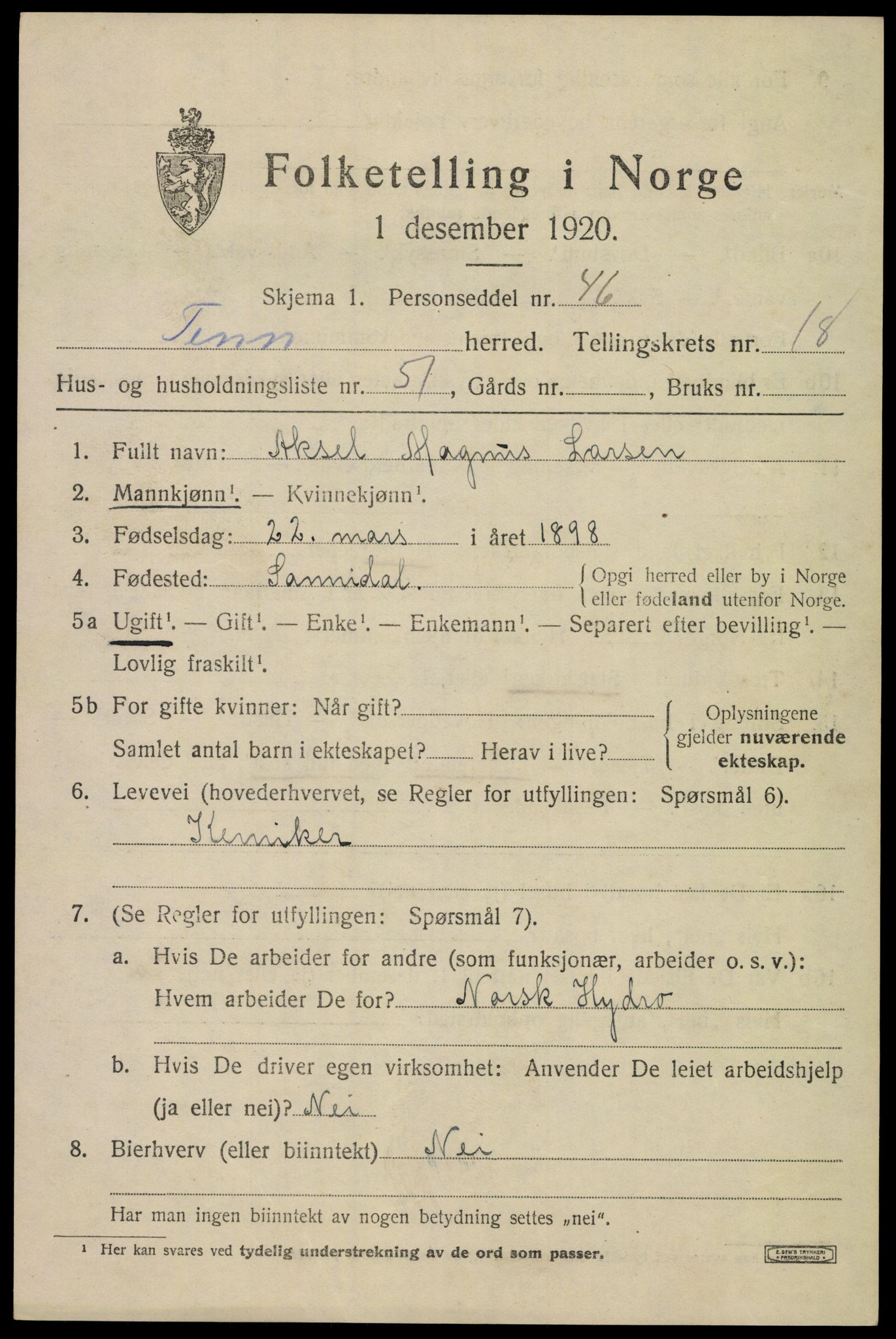 SAKO, 1920 census for Tinn, 1920, p. 24894