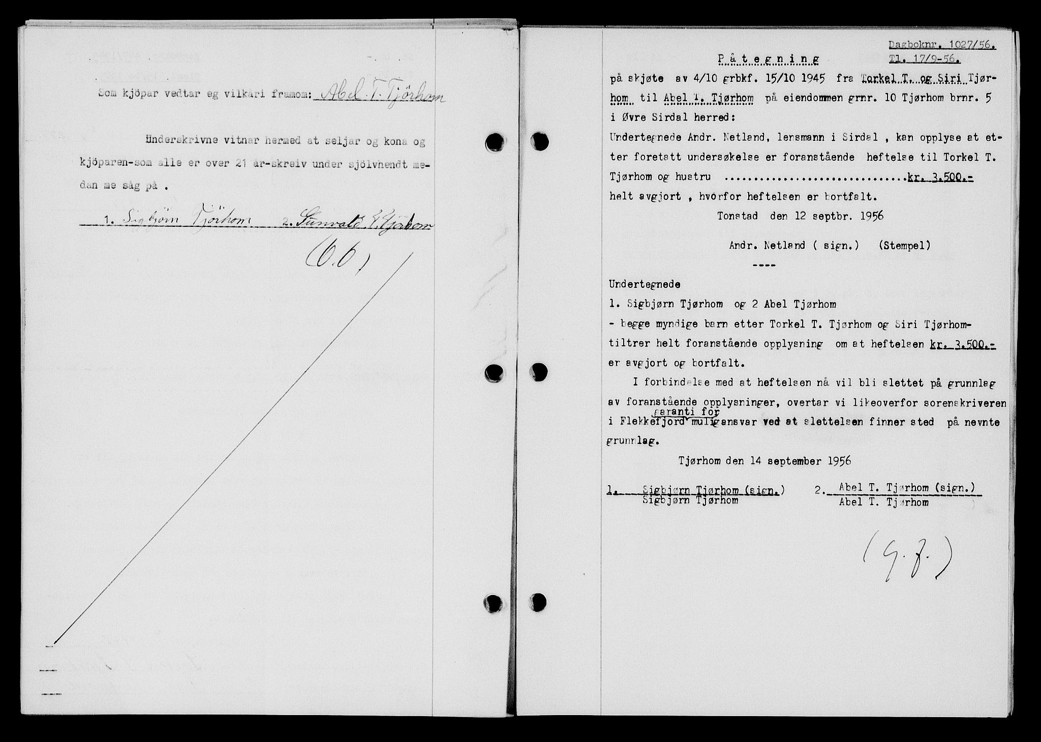 Flekkefjord sorenskriveri, SAK/1221-0001/G/Gb/Gba/L0060: Mortgage book no. A-8, 1945-1946, Diary no: : 447/1945