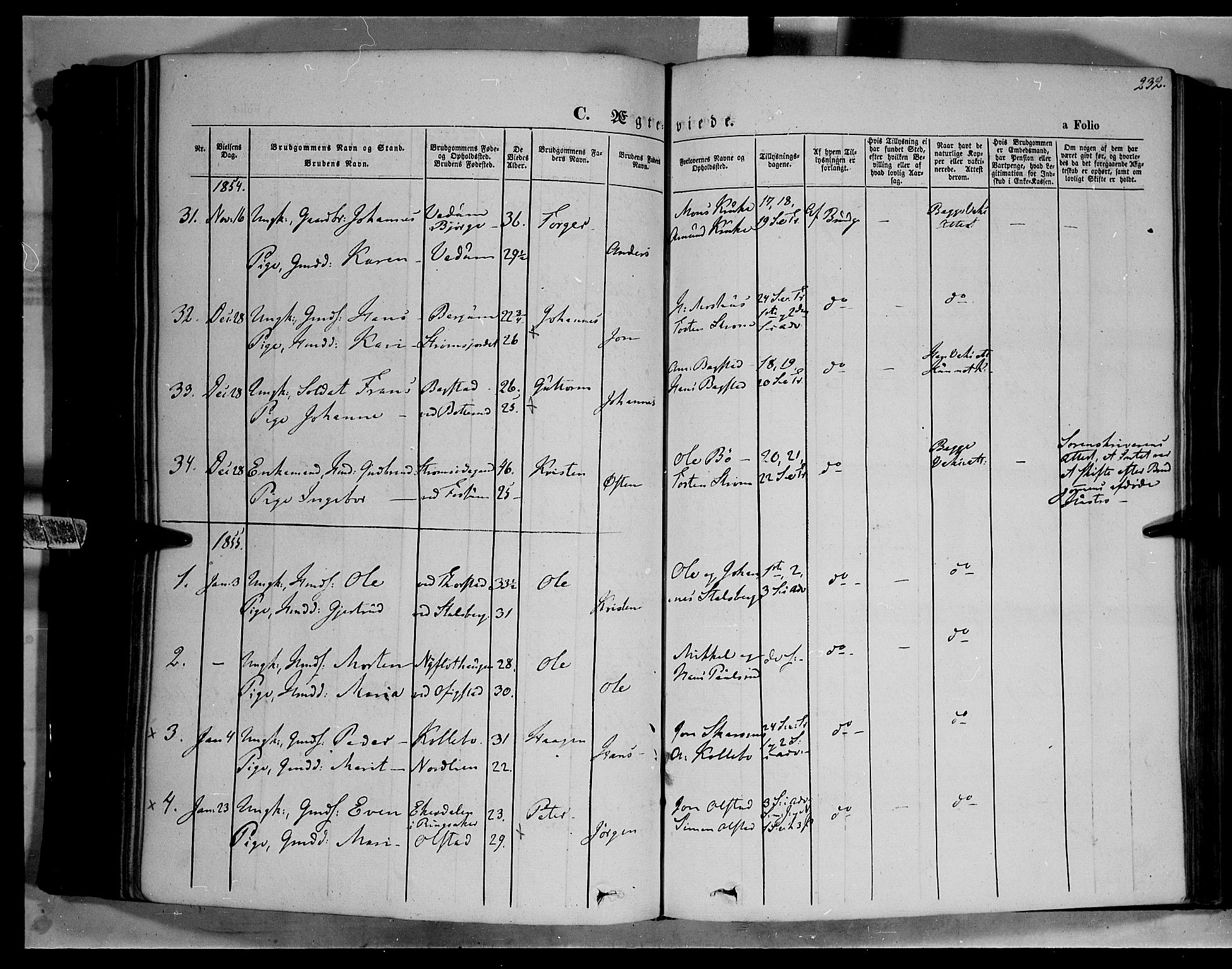 Øyer prestekontor, SAH/PREST-084/H/Ha/Haa/L0005: Parish register (official) no. 5, 1842-1857, p. 232
