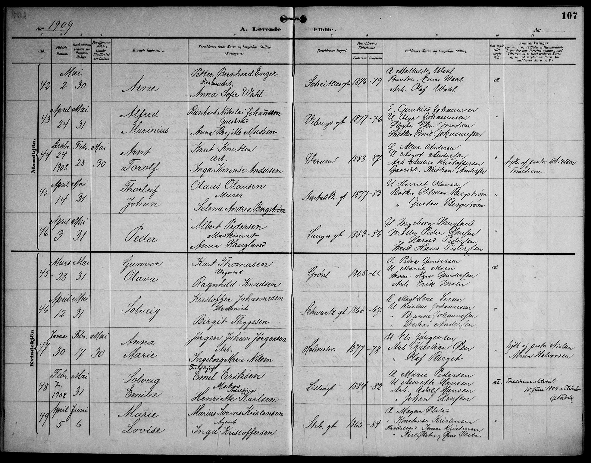 Strømsø kirkebøker, SAKO/A-246/F/Fa/L0026: Parish register (official) no. I 26, 1905-1914, p. 107