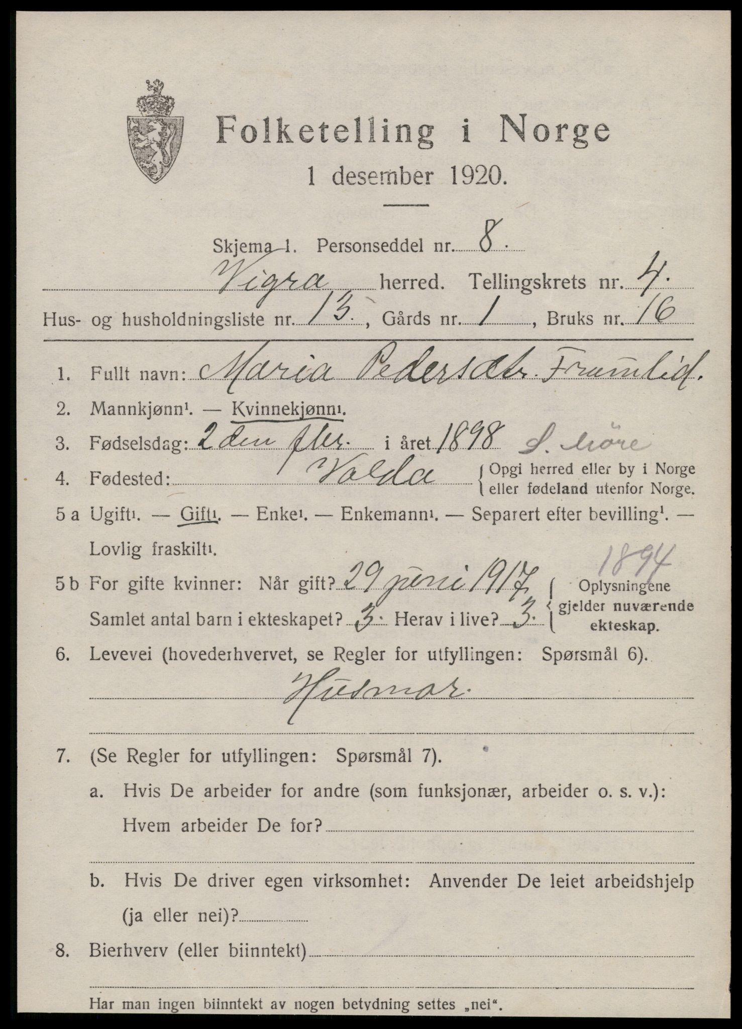SAT, 1920 census for Vigra, 1920, p. 2014