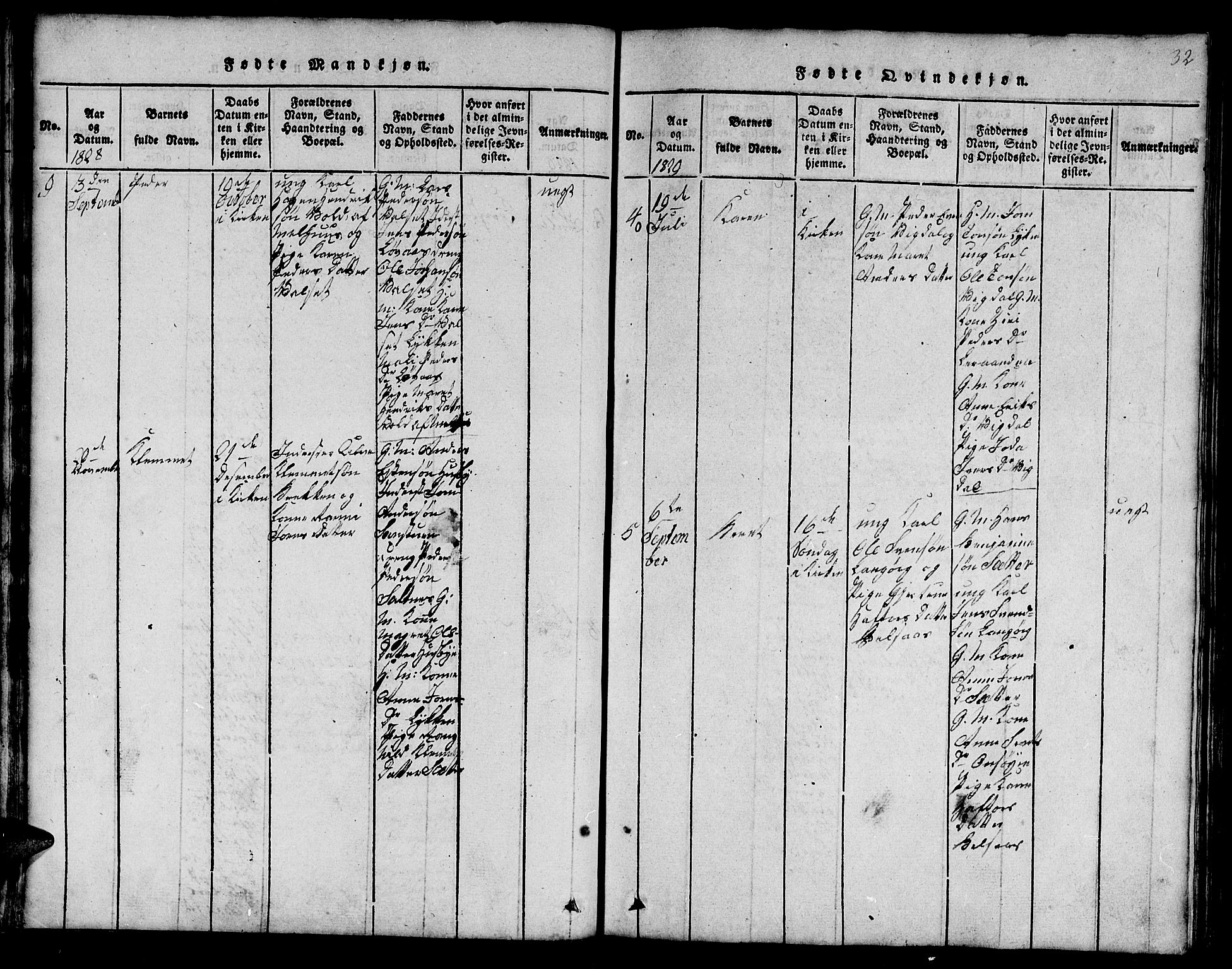 Ministerialprotokoller, klokkerbøker og fødselsregistre - Sør-Trøndelag, SAT/A-1456/666/L0788: Parish register (copy) no. 666C01, 1816-1847, p. 32