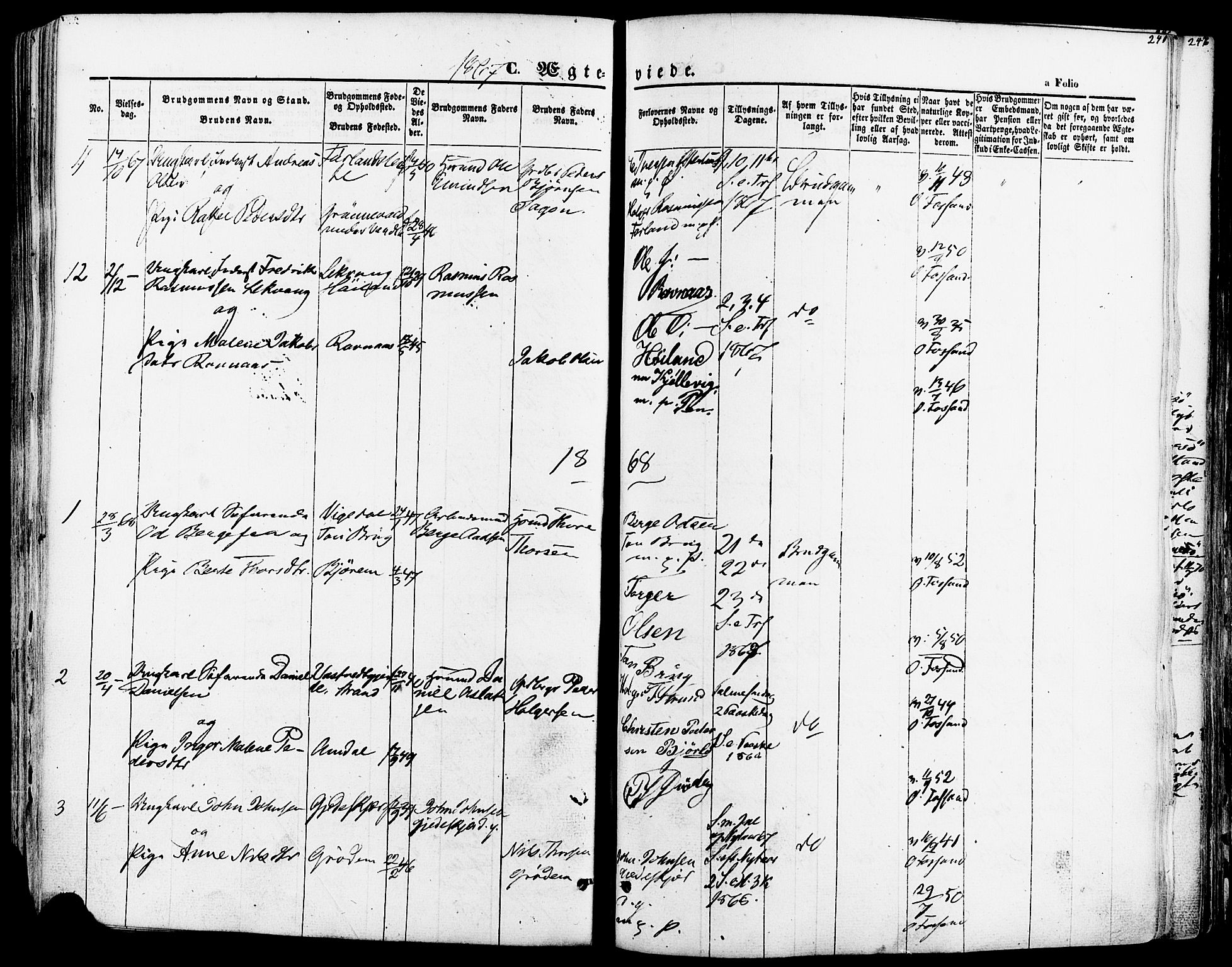 Strand sokneprestkontor, AV/SAST-A-101828/H/Ha/Haa/L0007: Parish register (official) no. A 7, 1855-1881, p. 241