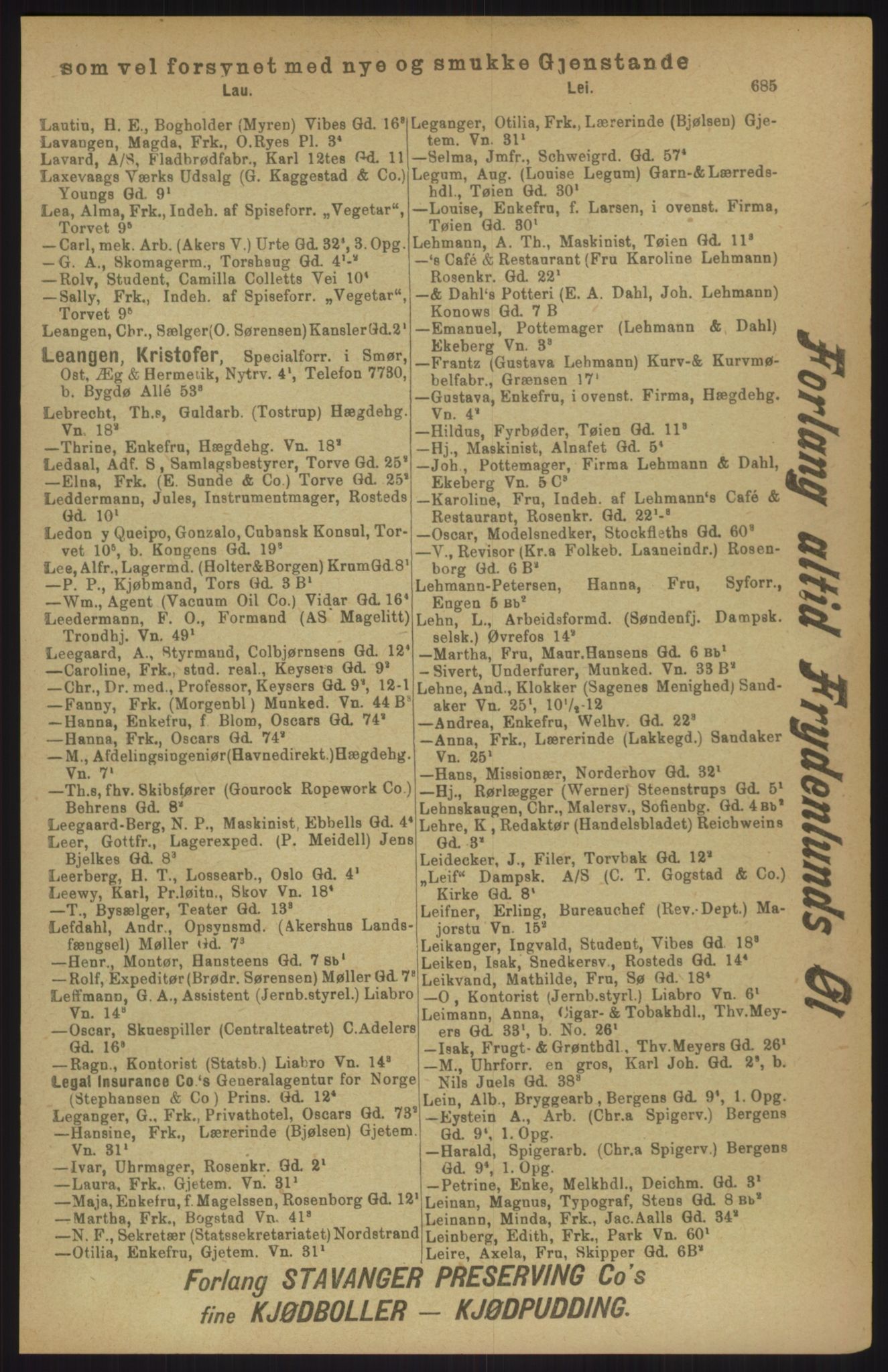 Kristiania/Oslo adressebok, PUBL/-, 1911, p. 685