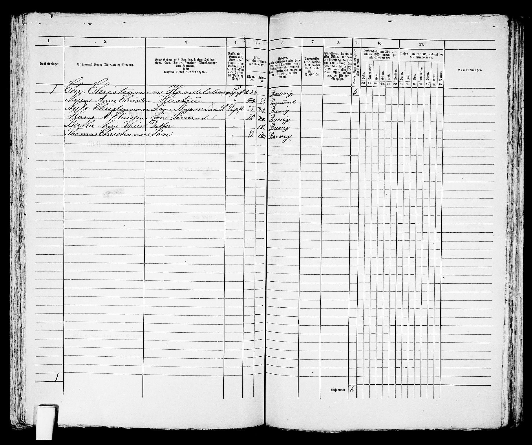 RA, 1865 census for Brevik, 1865, p. 287