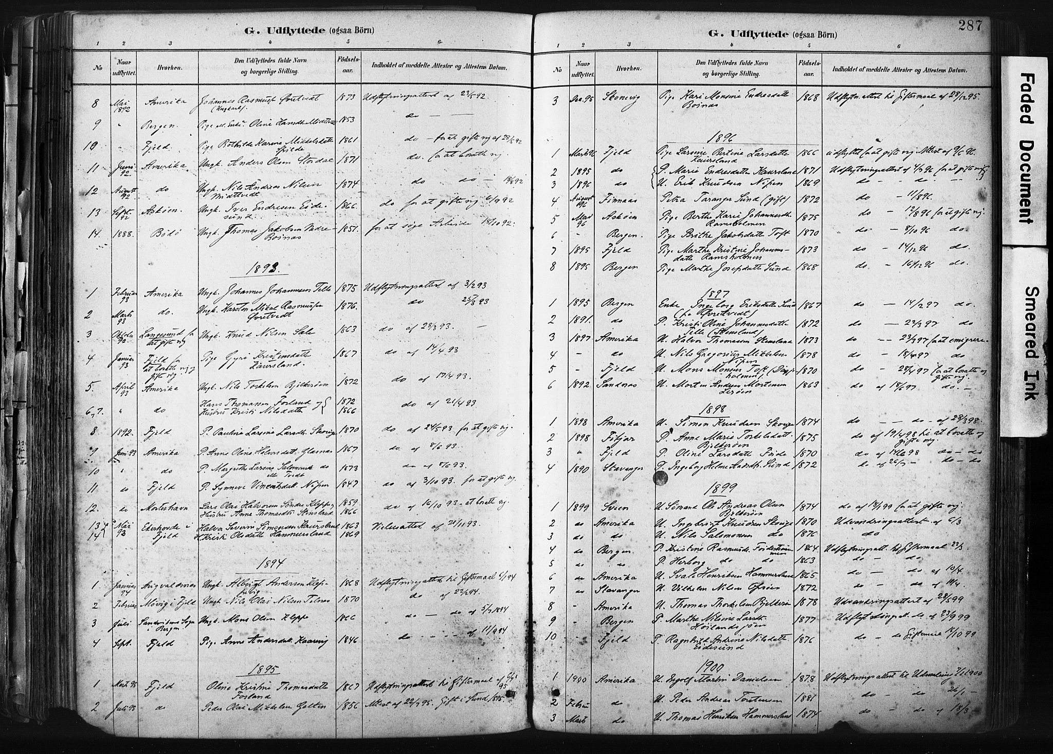 Sund sokneprestembete, AV/SAB-A-99930: Parish register (official) no. B 1, 1882-1907, p. 287