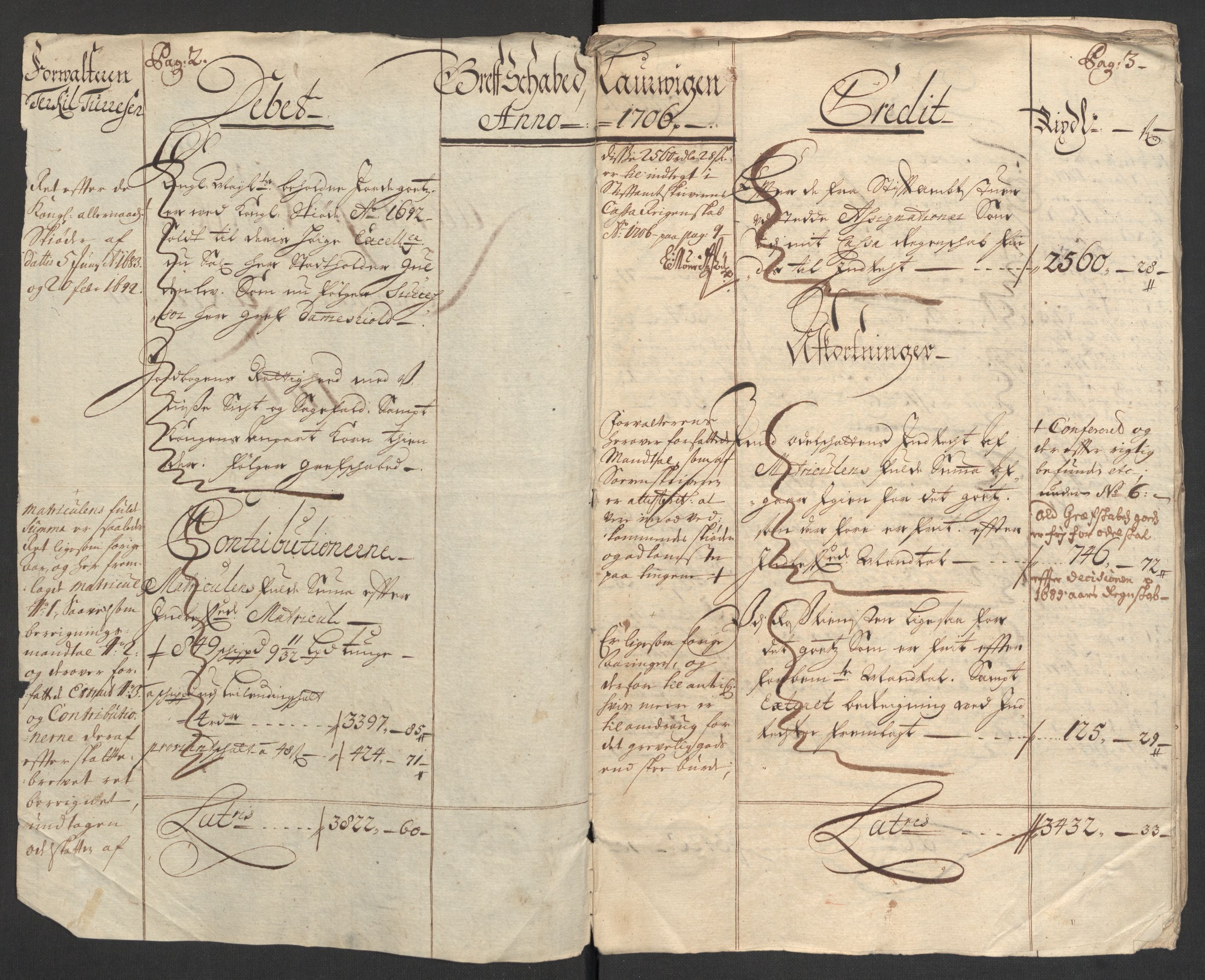 Rentekammeret inntil 1814, Reviderte regnskaper, Fogderegnskap, AV/RA-EA-4092/R33/L1979: Fogderegnskap Larvik grevskap, 1706, p. 4