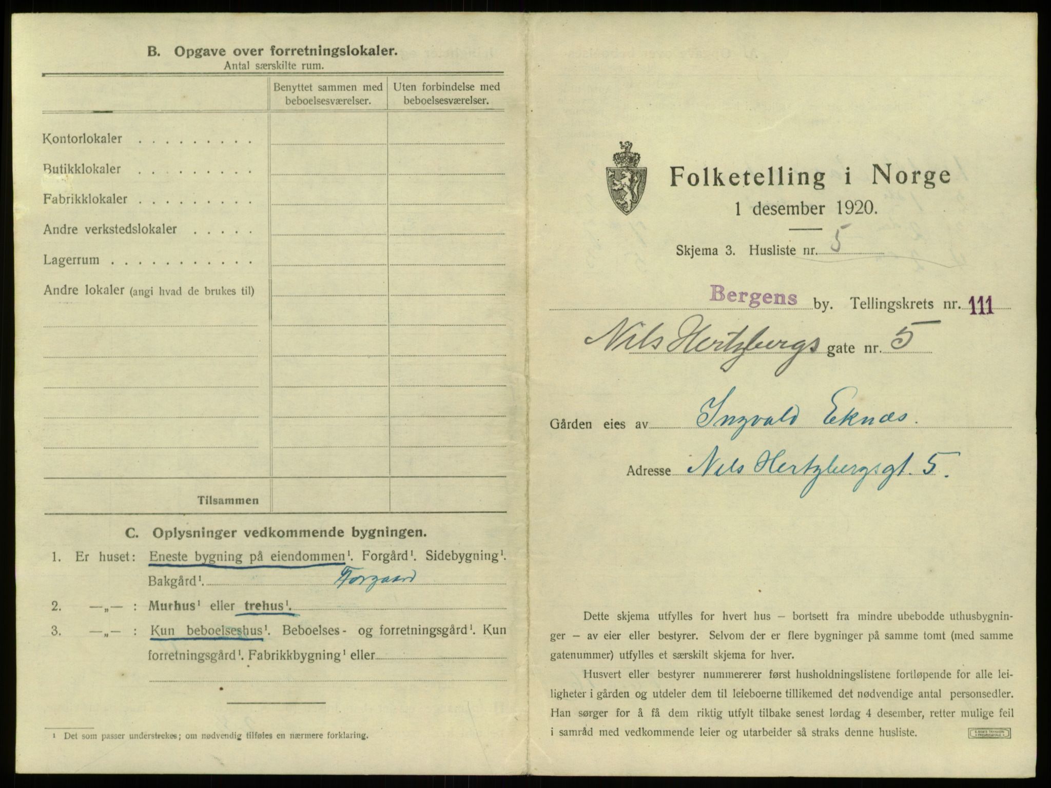 SAB, 1920 census for Bergen, 1920, p. 10078