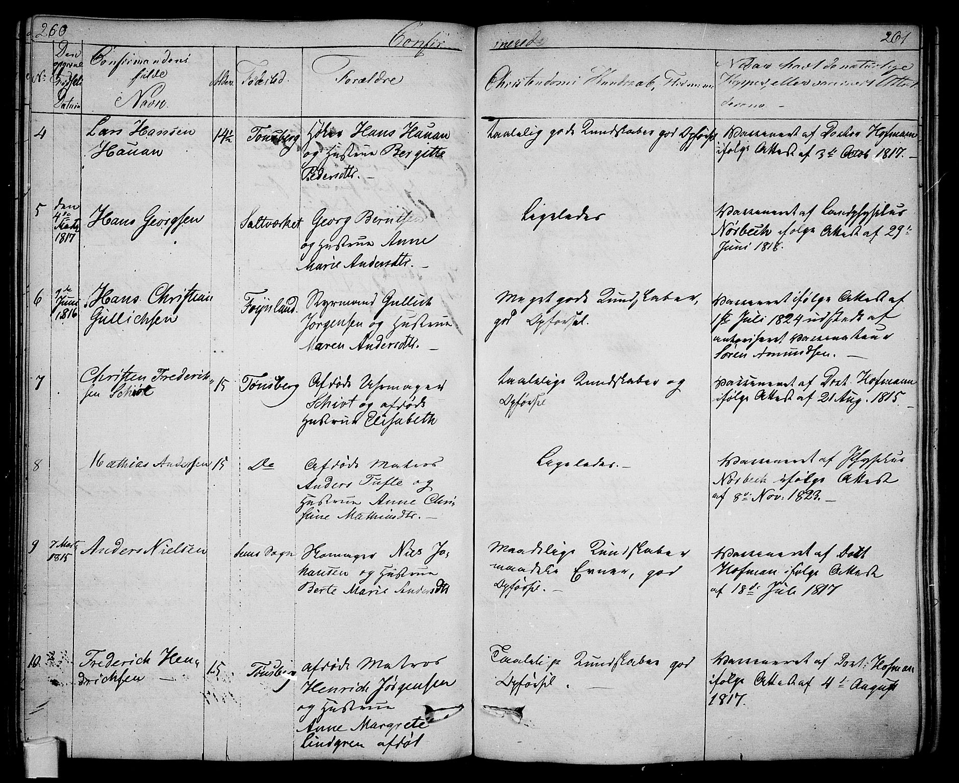 Tønsberg kirkebøker, SAKO/A-330/F/Fa/L0005: Parish register (official) no. I 5, 1827-1836, p. 260-261