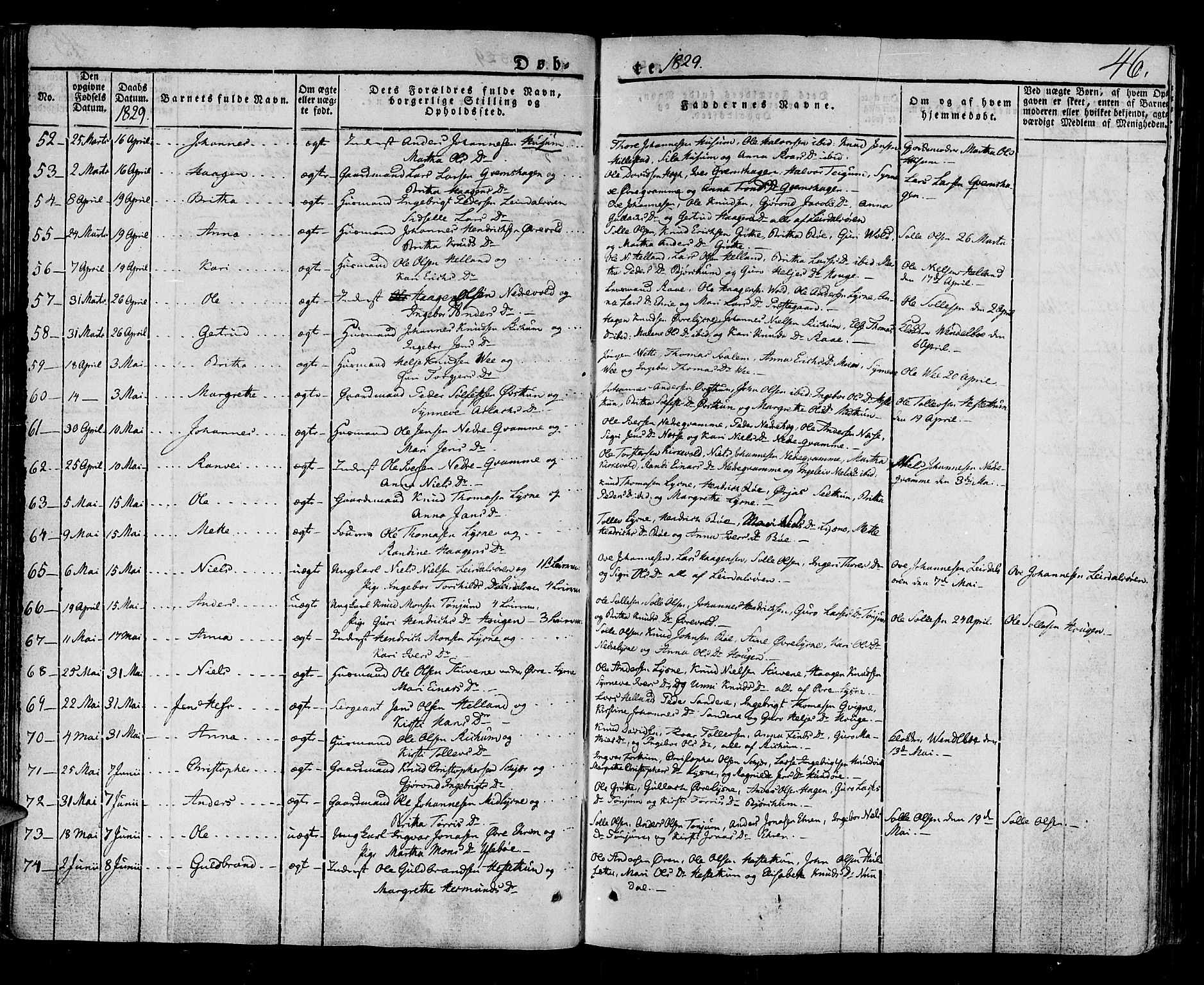 Lærdal sokneprestembete, SAB/A-81201: Parish register (official) no. A 5, 1822-1834, p. 46