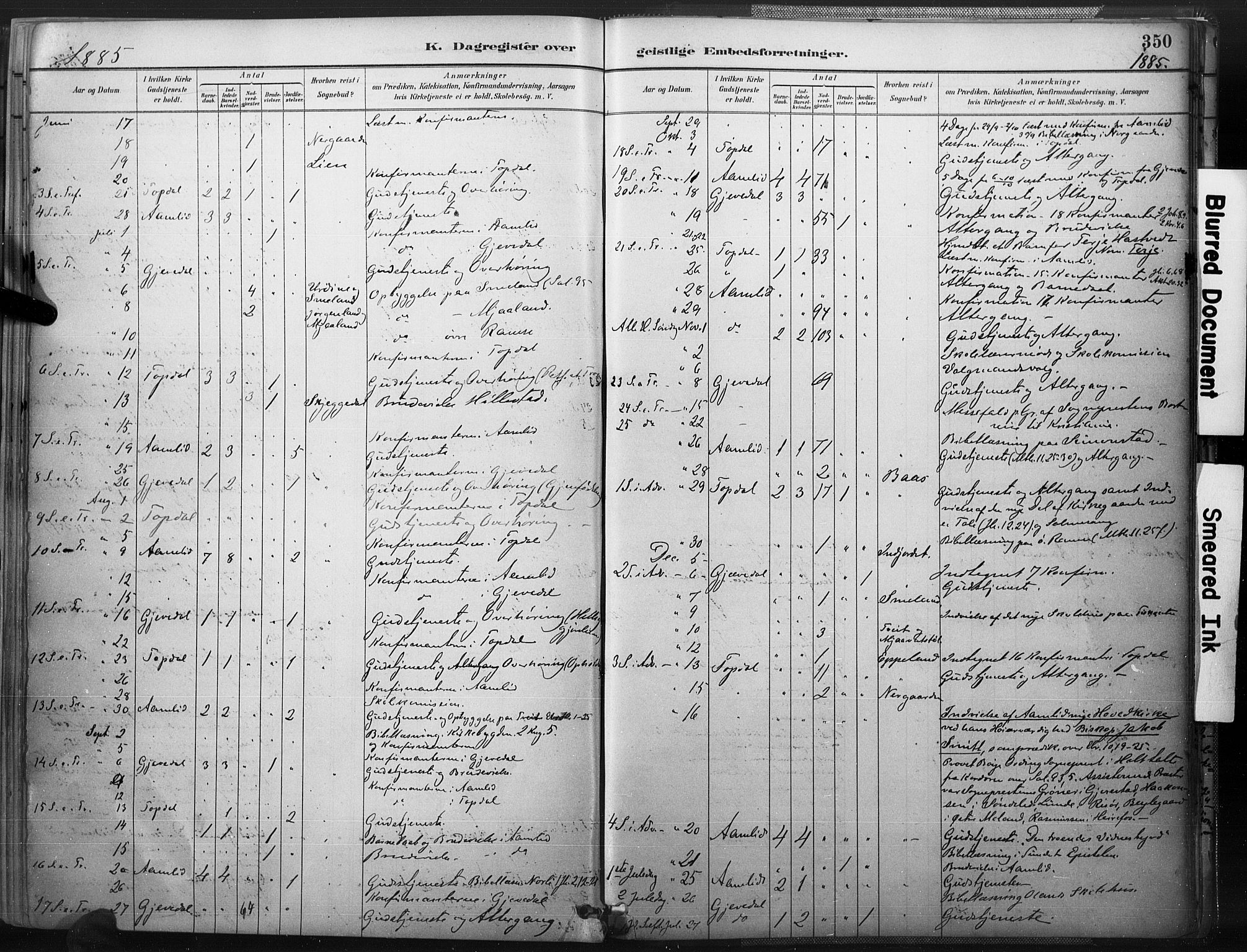 Åmli sokneprestkontor, SAK/1111-0050/F/Fa/Fac/L0010: Parish register (official) no. A 10 /1, 1885-1899, p. 350