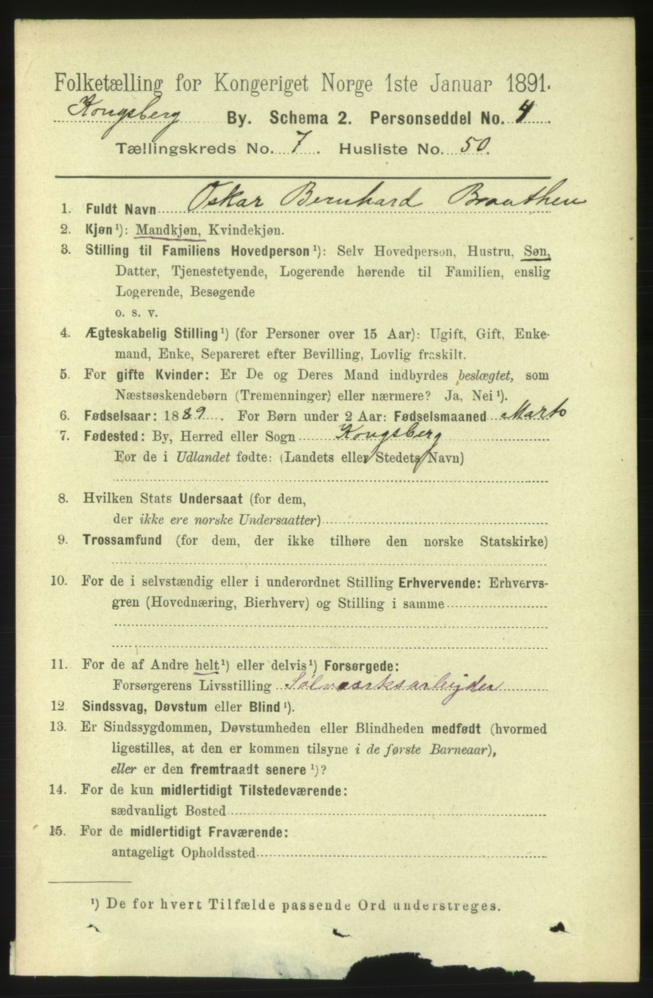 RA, 1891 census for 0604 Kongsberg, 1891, p. 5489