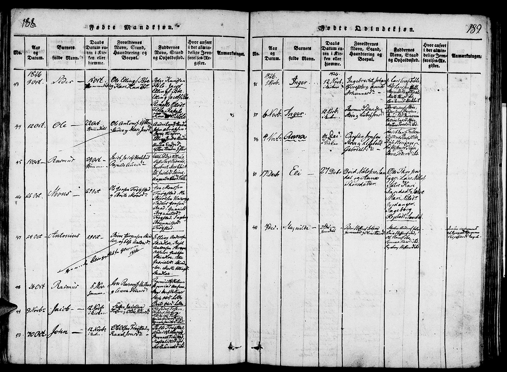 Gloppen sokneprestembete, AV/SAB-A-80101/H/Haa/Haaa/L0006: Parish register (official) no. A 6, 1816-1826, p. 188-189