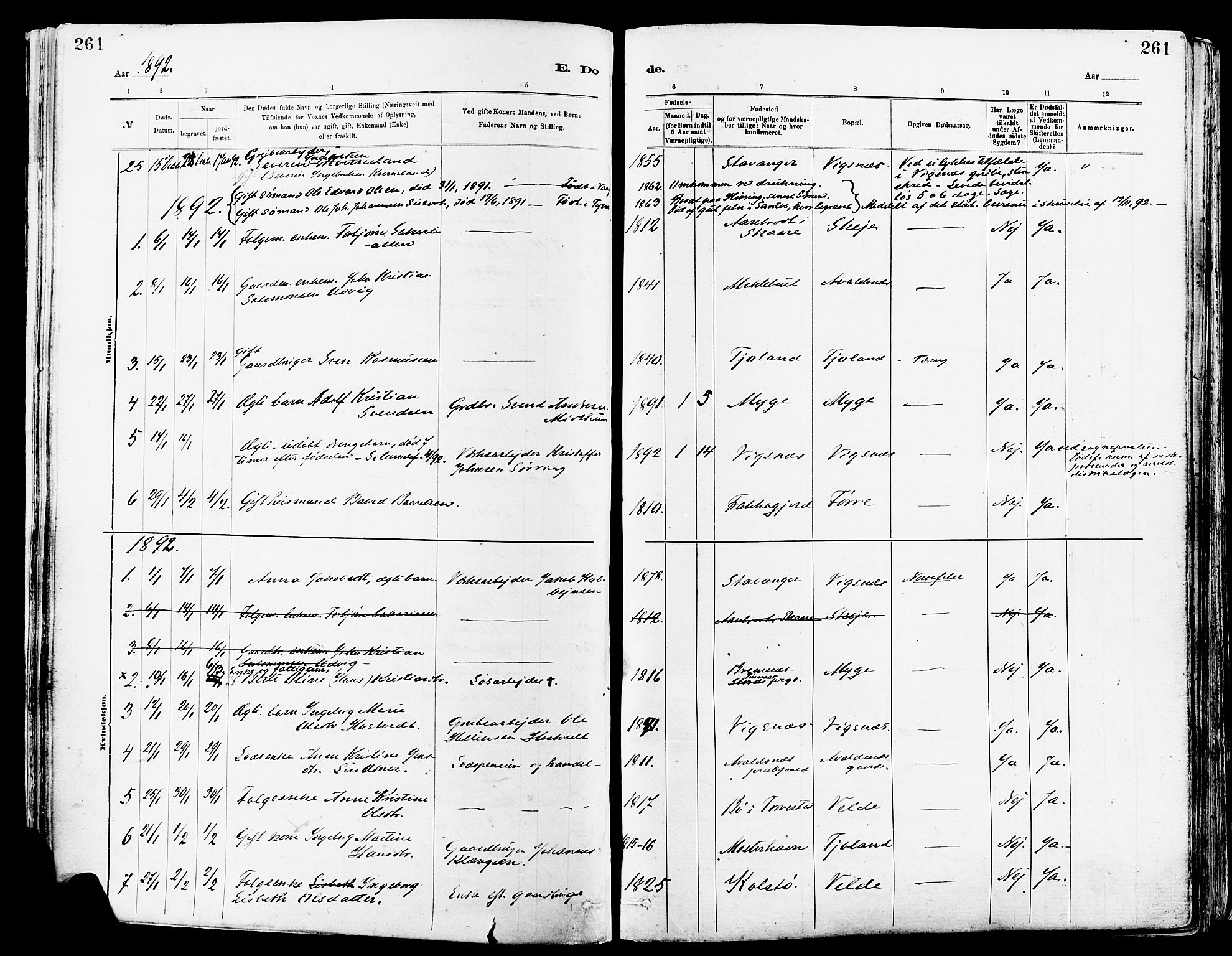 Avaldsnes sokneprestkontor, AV/SAST-A -101851/H/Ha/Haa/L0015: Parish register (official) no. A 15, 1880-1906, p. 261