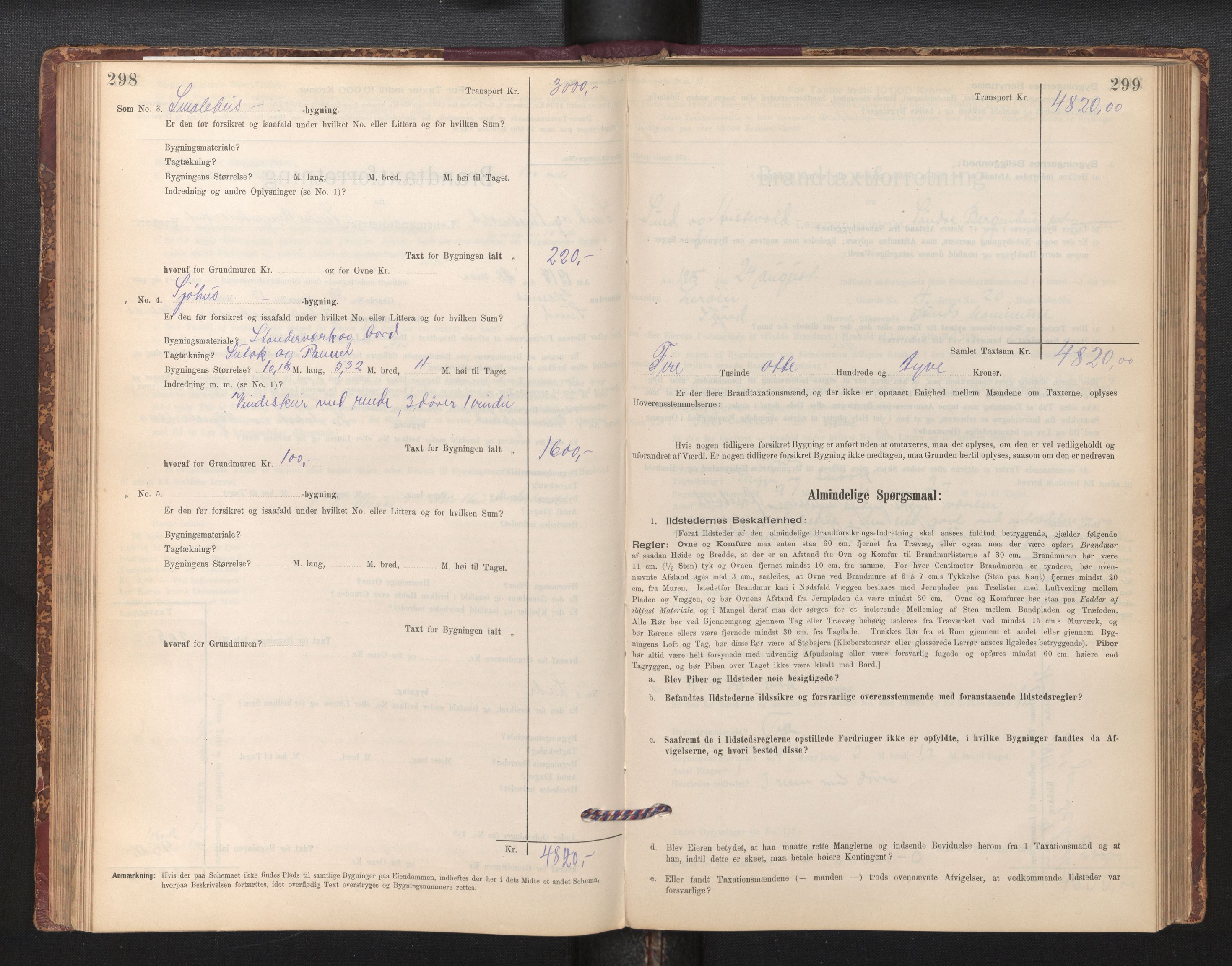 Lensmannen i Sund og Austevoll, AV/SAB-A-35201/0012/L0003: Branntakstprotokoll, skjematakst, 1894-1917, p. 298-299