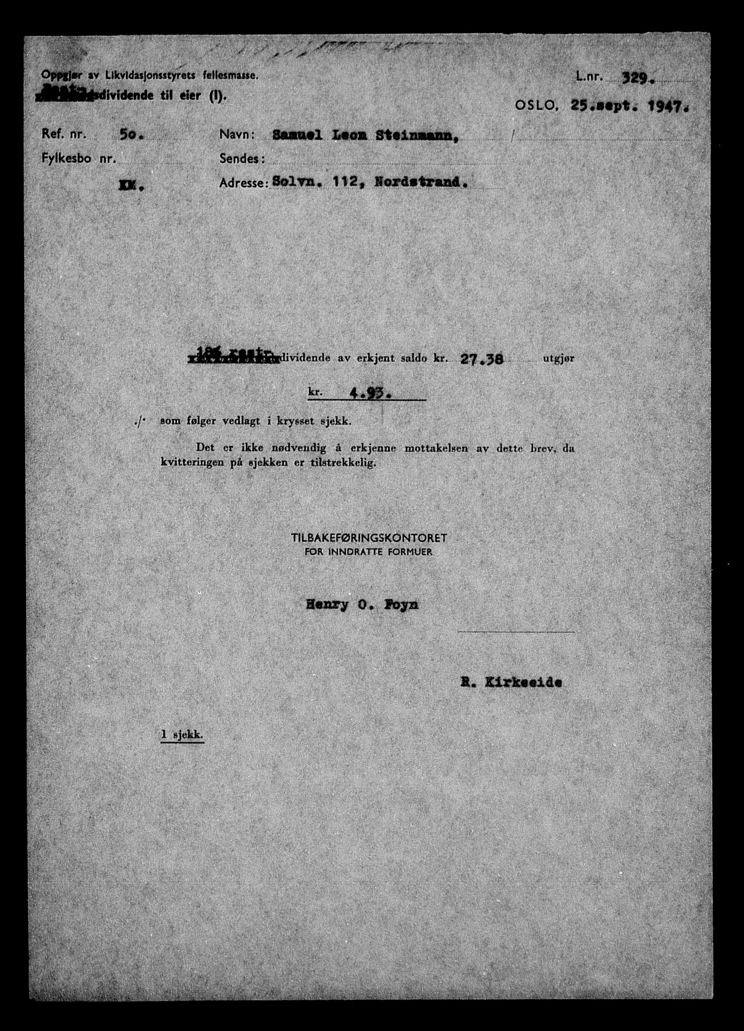 Justisdepartementet, Tilbakeføringskontoret for inndratte formuer, AV/RA-S-1564/H/Hc/Hcc/L0983: --, 1945-1947, p. 4