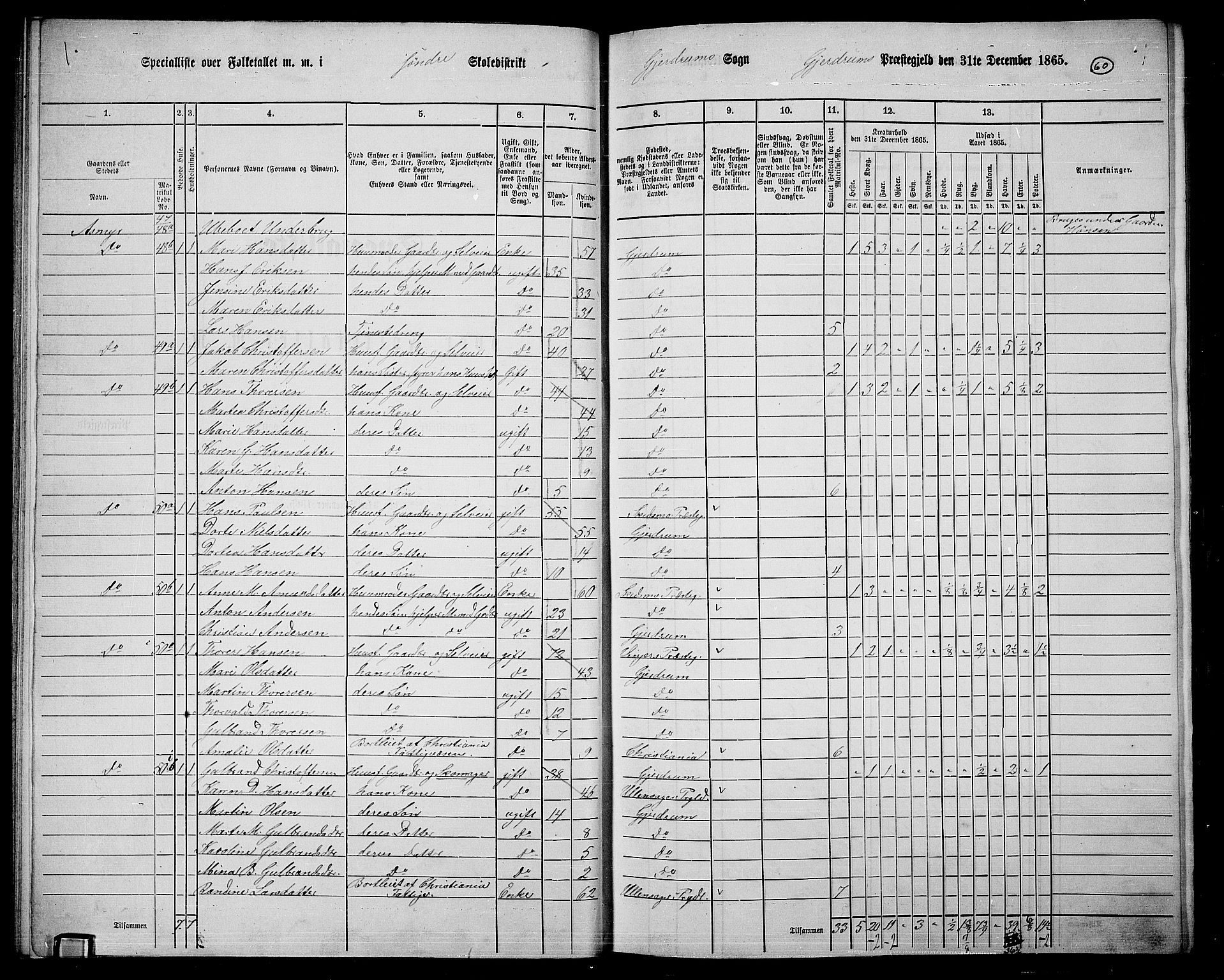 RA, 1865 census for Gjerdrum, 1865, p. 46