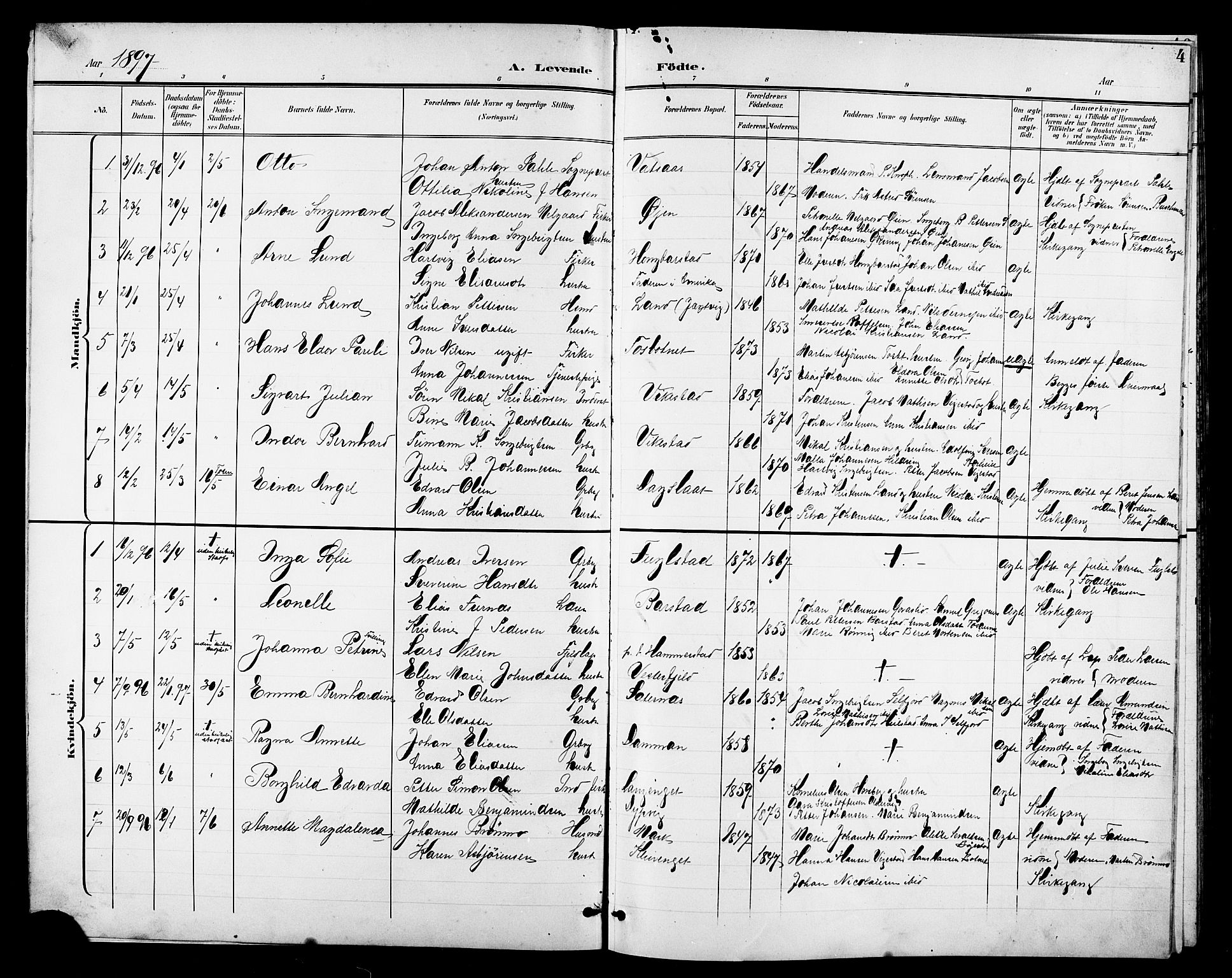 Ministerialprotokoller, klokkerbøker og fødselsregistre - Nordland, SAT/A-1459/810/L0161: Parish register (copy) no. 810C04, 1897-1910, p. 4