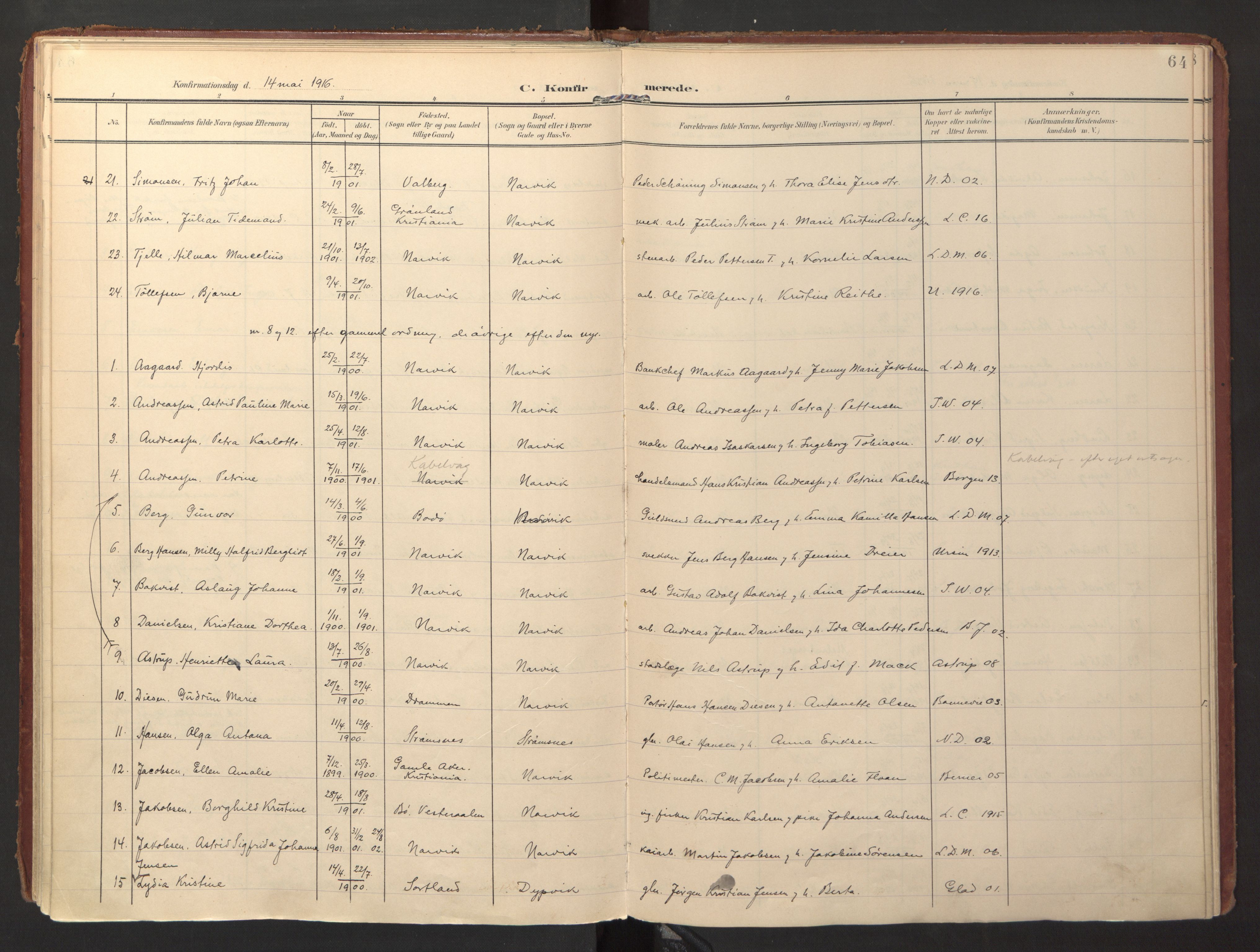 Ministerialprotokoller, klokkerbøker og fødselsregistre - Nordland, SAT/A-1459/871/L0998: Parish register (official) no. 871A14, 1902-1921, p. 64