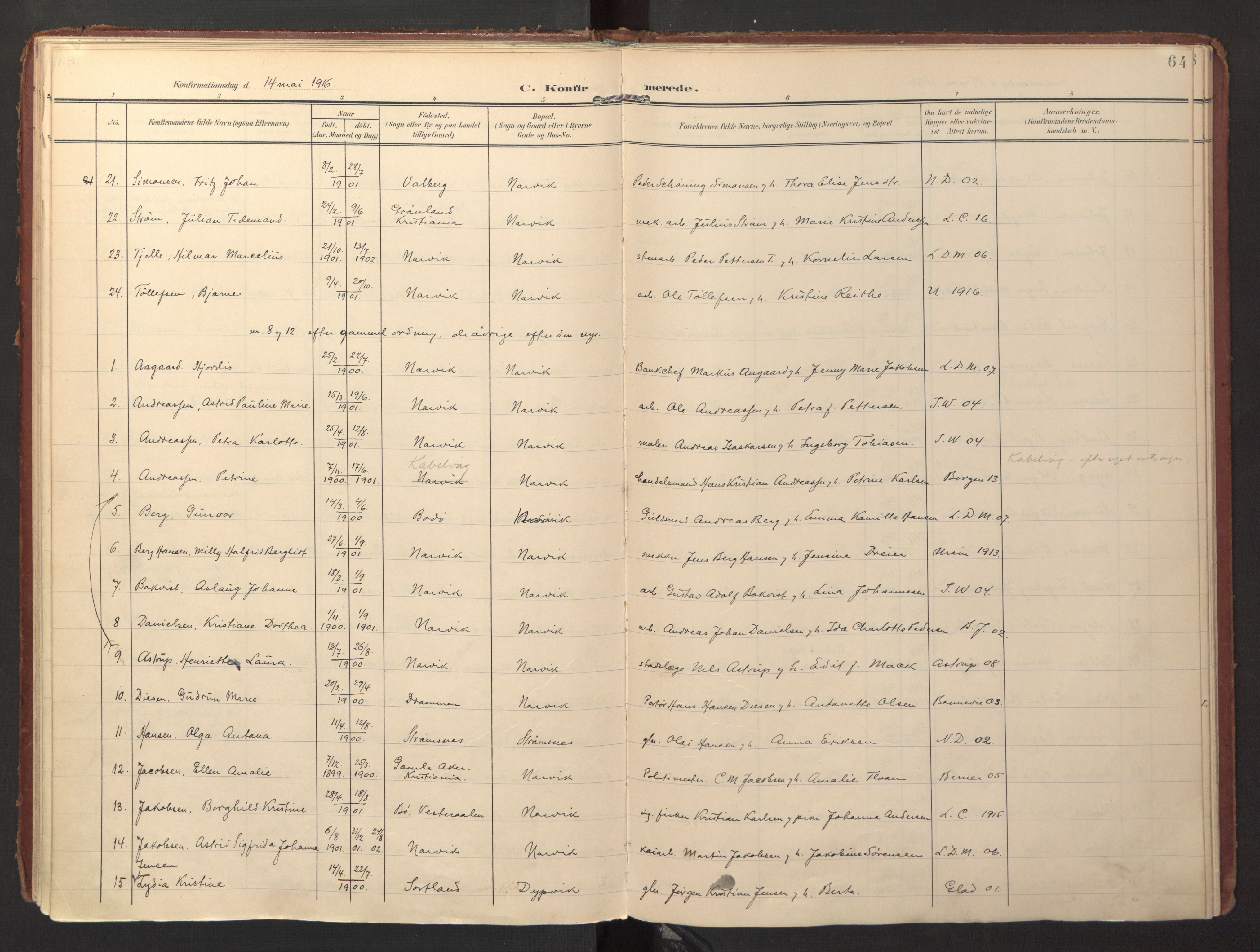 Ministerialprotokoller, klokkerbøker og fødselsregistre - Nordland, AV/SAT-A-1459/871/L0998: Parish register (official) no. 871A14, 1902-1921, p. 64