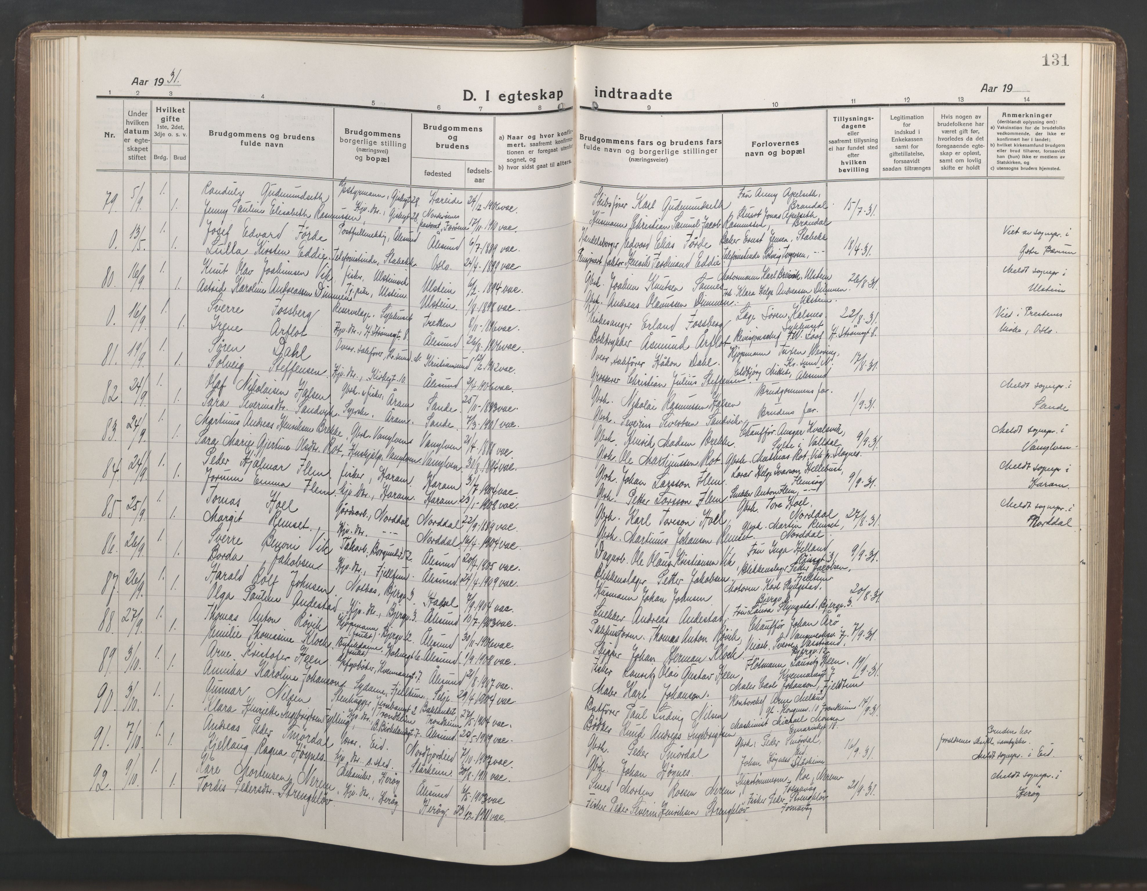 Ministerialprotokoller, klokkerbøker og fødselsregistre - Møre og Romsdal, AV/SAT-A-1454/529/L0473: Parish register (copy) no. 529C10, 1918-1941, p. 131