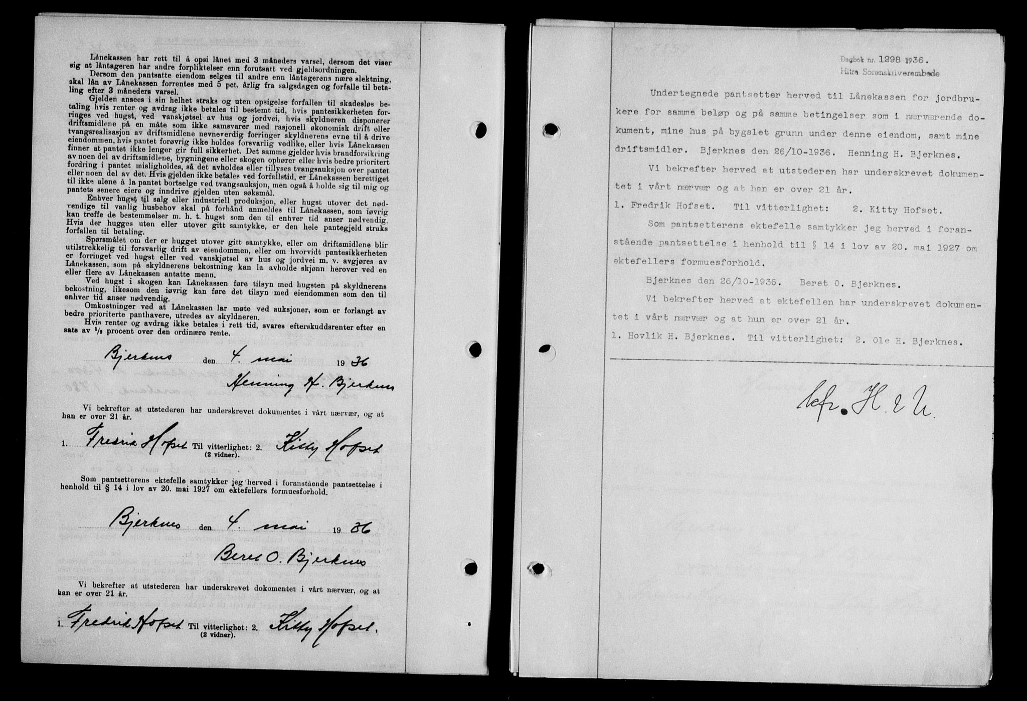 Hitra sorenskriveri, AV/SAT-A-0018/2/2C/2Ca/L0028: Mortgage book no. B-1, 1936-1939, Diary no: : 1298/1936