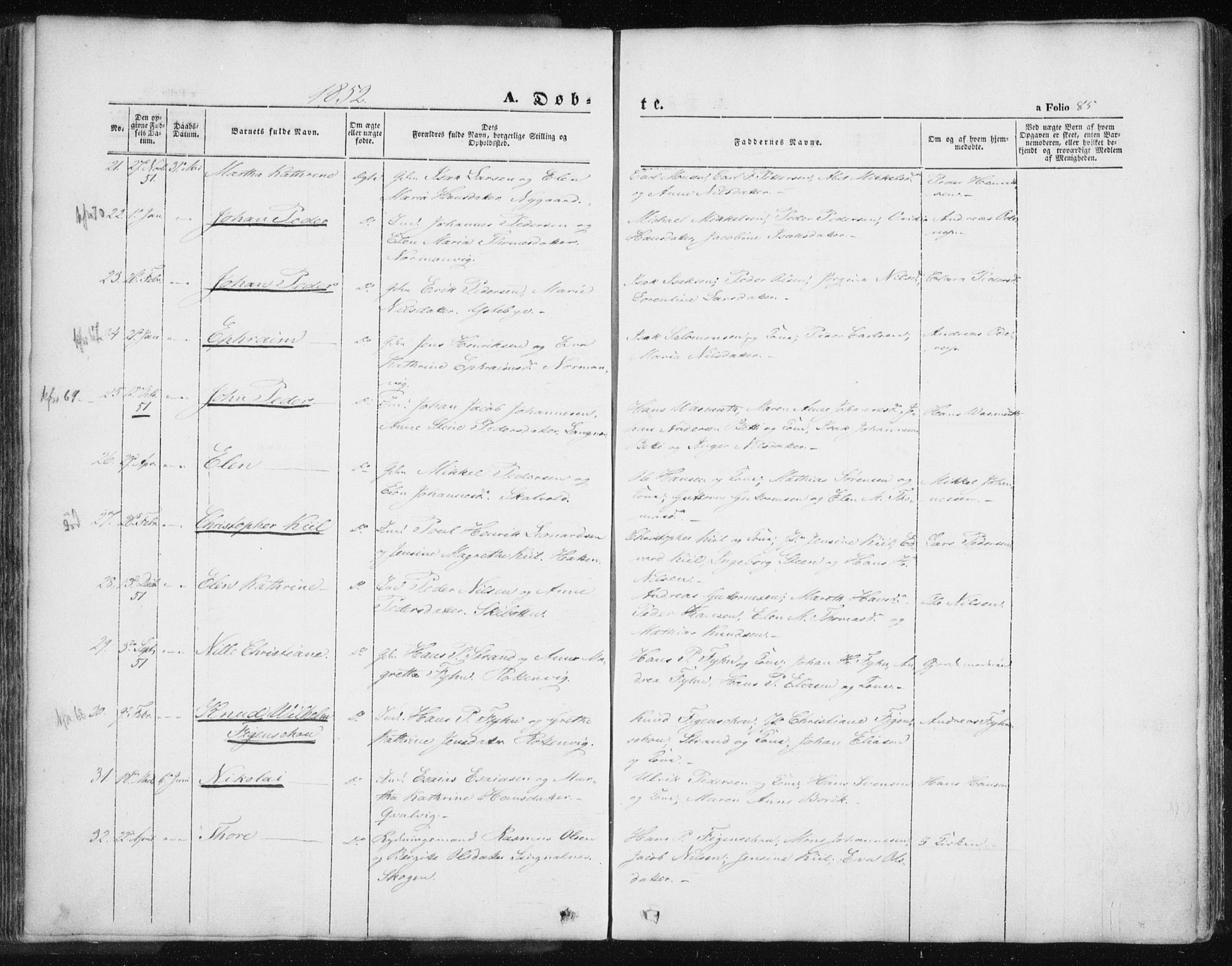 Lyngen sokneprestembete, SATØ/S-1289/H/He/Hea/L0004kirke: Parish register (official) no. 4, 1839-1858, p. 85