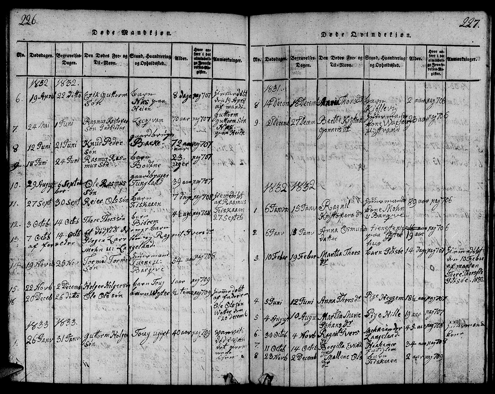 Strand sokneprestkontor, AV/SAST-A-101828/H/Ha/Hab/L0001: Parish register (copy) no. B 1, 1816-1854, p. 226-227