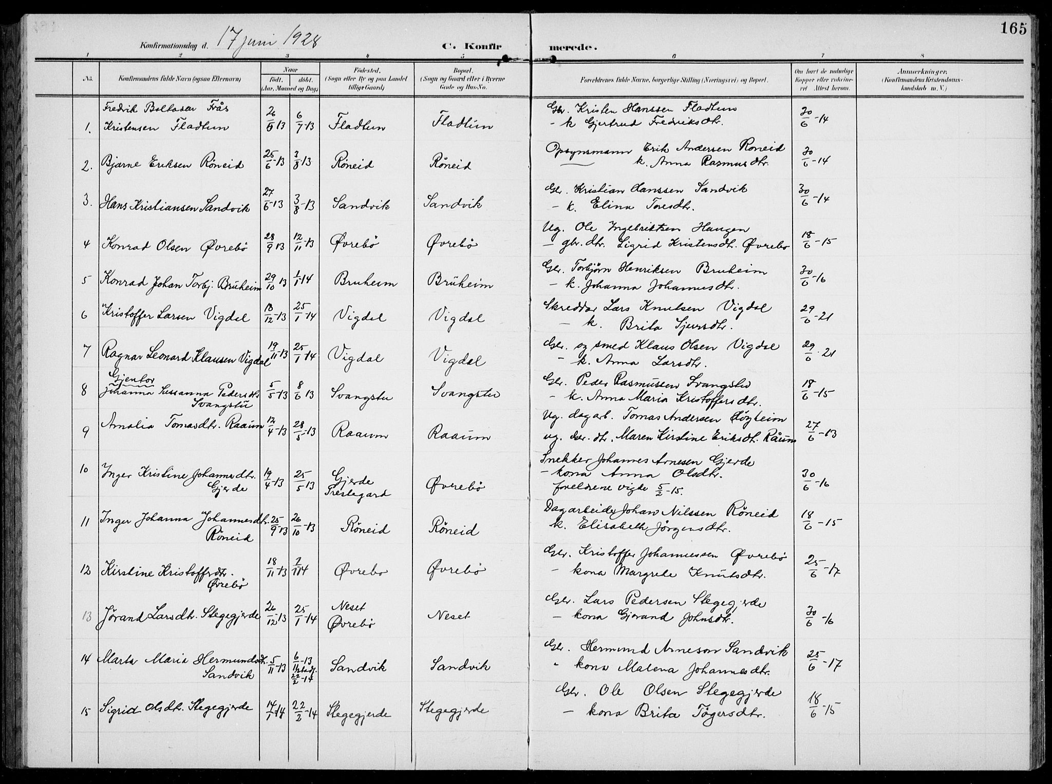 Jostedal sokneprestembete, AV/SAB-A-80601/H/Hab/Habc/L0001: Parish register (copy) no. C 1, 1903-1939, p. 165