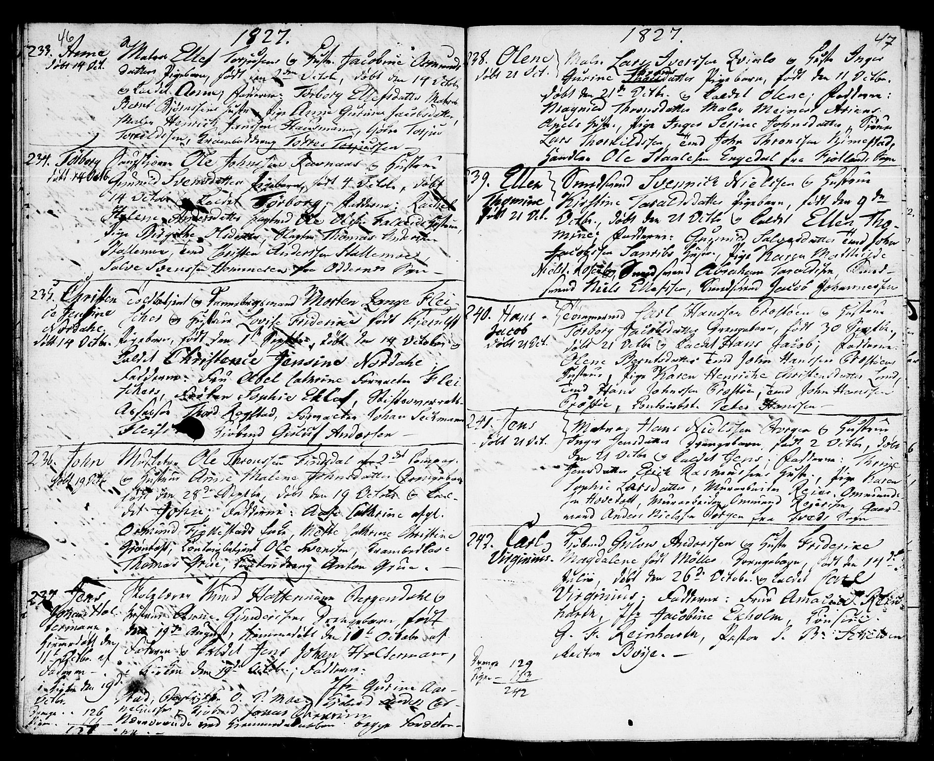 Kristiansand domprosti, SAK/1112-0006/F/Fb/L0004: Parish register (copy) no. B 4, 1826-1827, p. 46-47