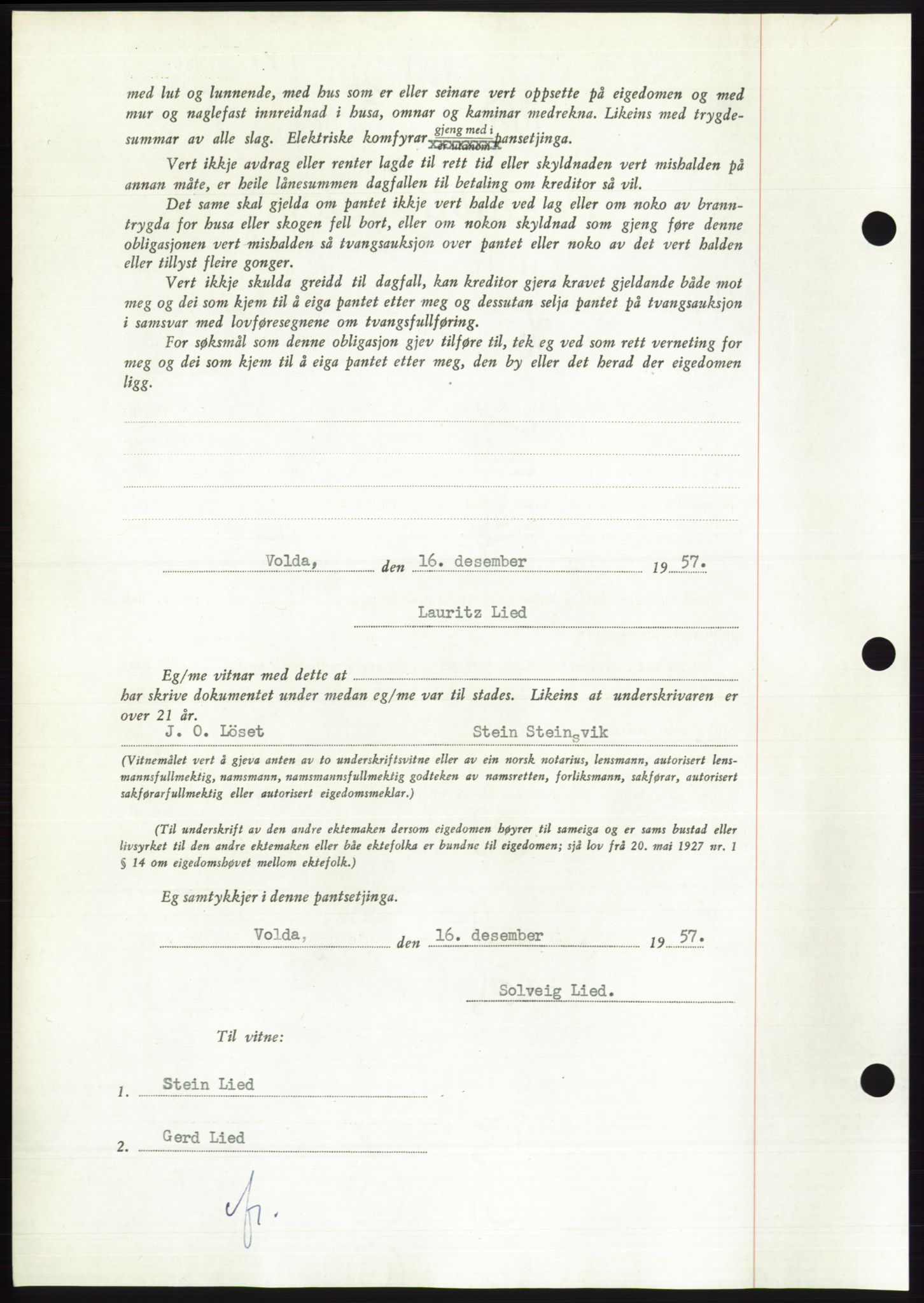 Søre Sunnmøre sorenskriveri, AV/SAT-A-4122/1/2/2C/L0130: Mortgage book no. 18B, 1957-1958, Diary no: : 3121/1957