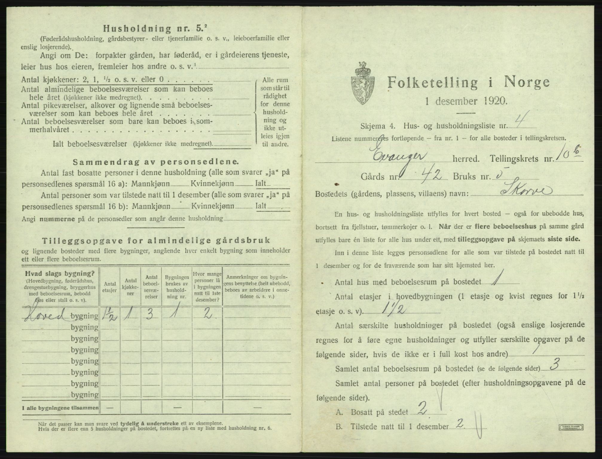 SAB, 1920 census for Evanger, 1920, p. 517