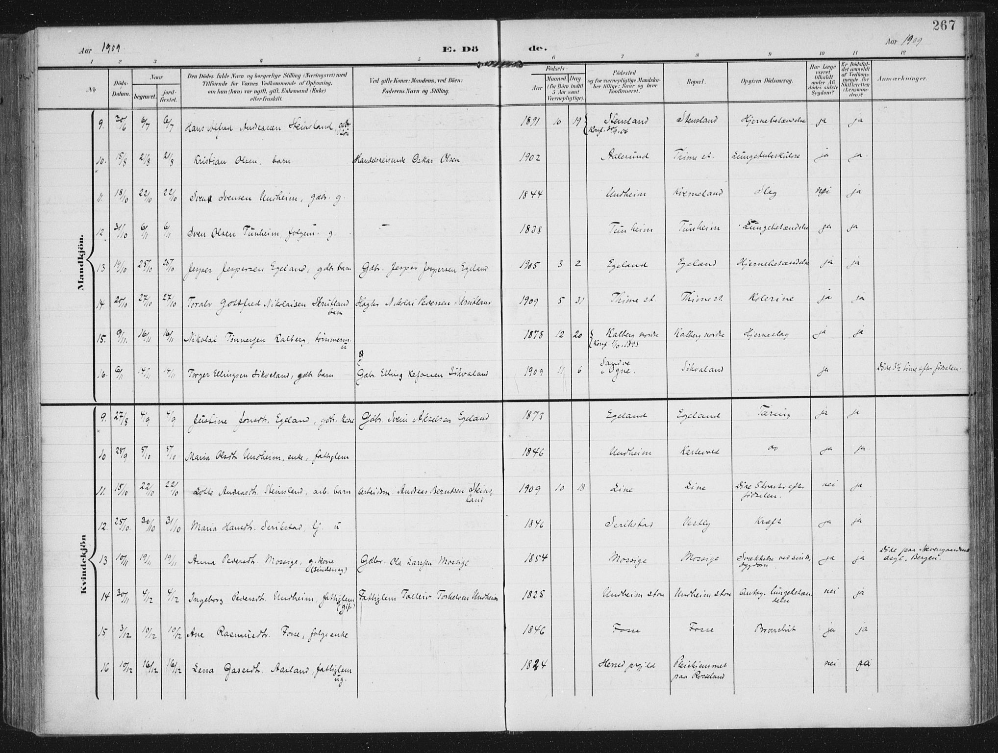 Lye sokneprestkontor, AV/SAST-A-101794/002/A/L0001: Parish register (official) no. A 12, 1904-1920, p. 267