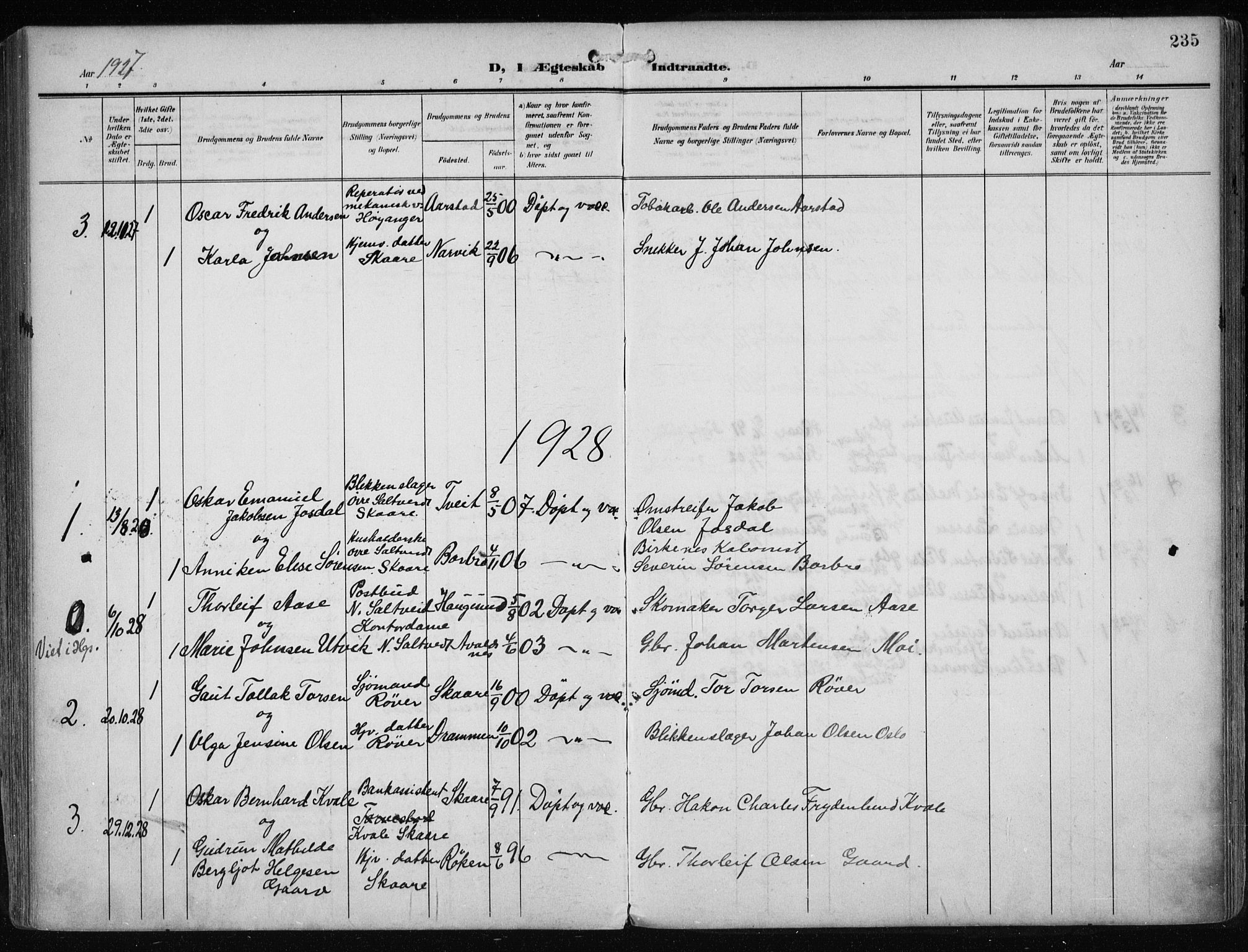 Haugesund sokneprestkontor, AV/SAST-A -101863/H/Ha/Haa/L0010: Parish register (official) no. A 10, 1909-1935, p. 235