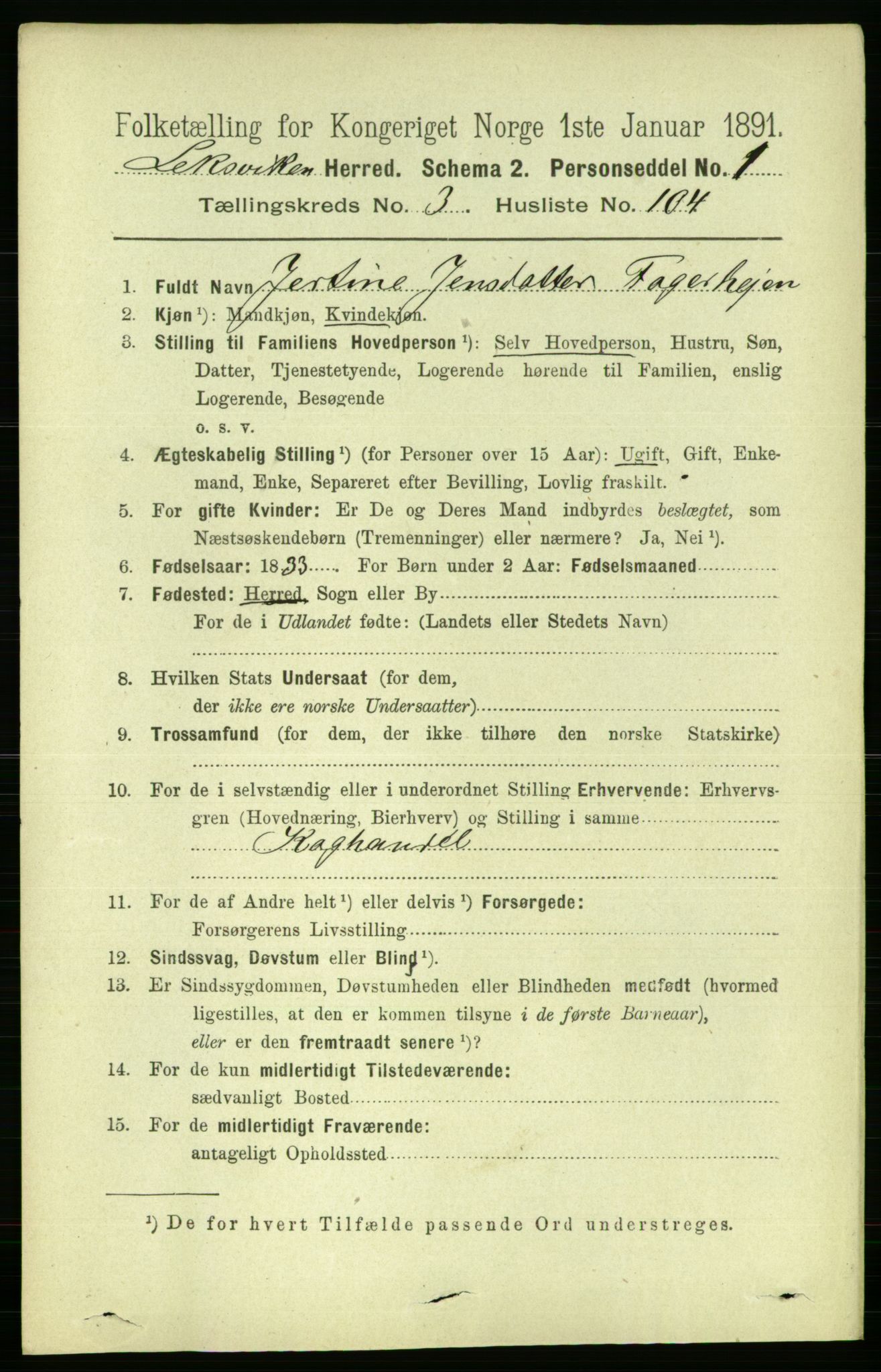 RA, 1891 census for 1718 Leksvik, 1891, p. 1822